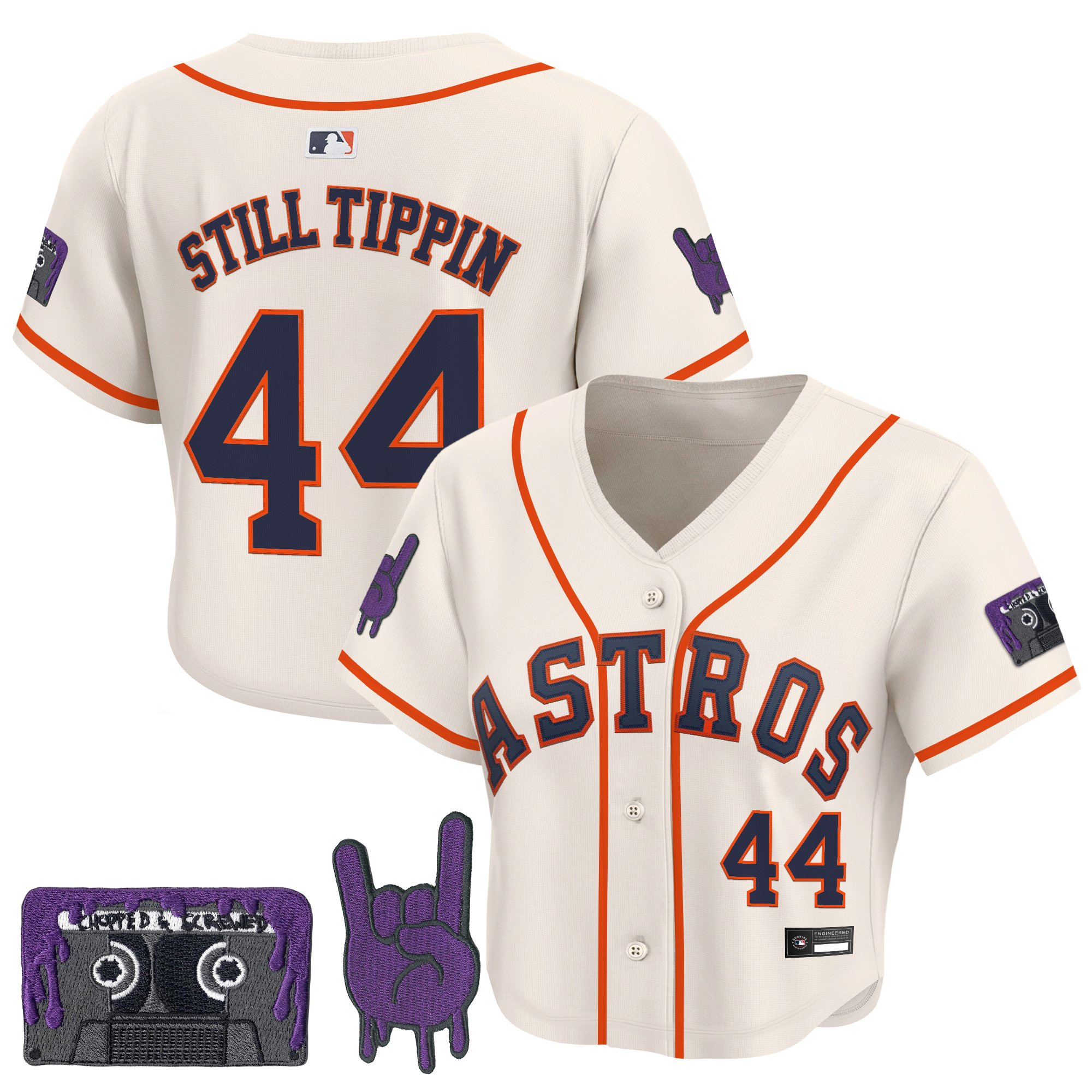 Women's Houston Astros DJ Screw Patch Crop top Baseball Jersey - All Stitched - Image 12