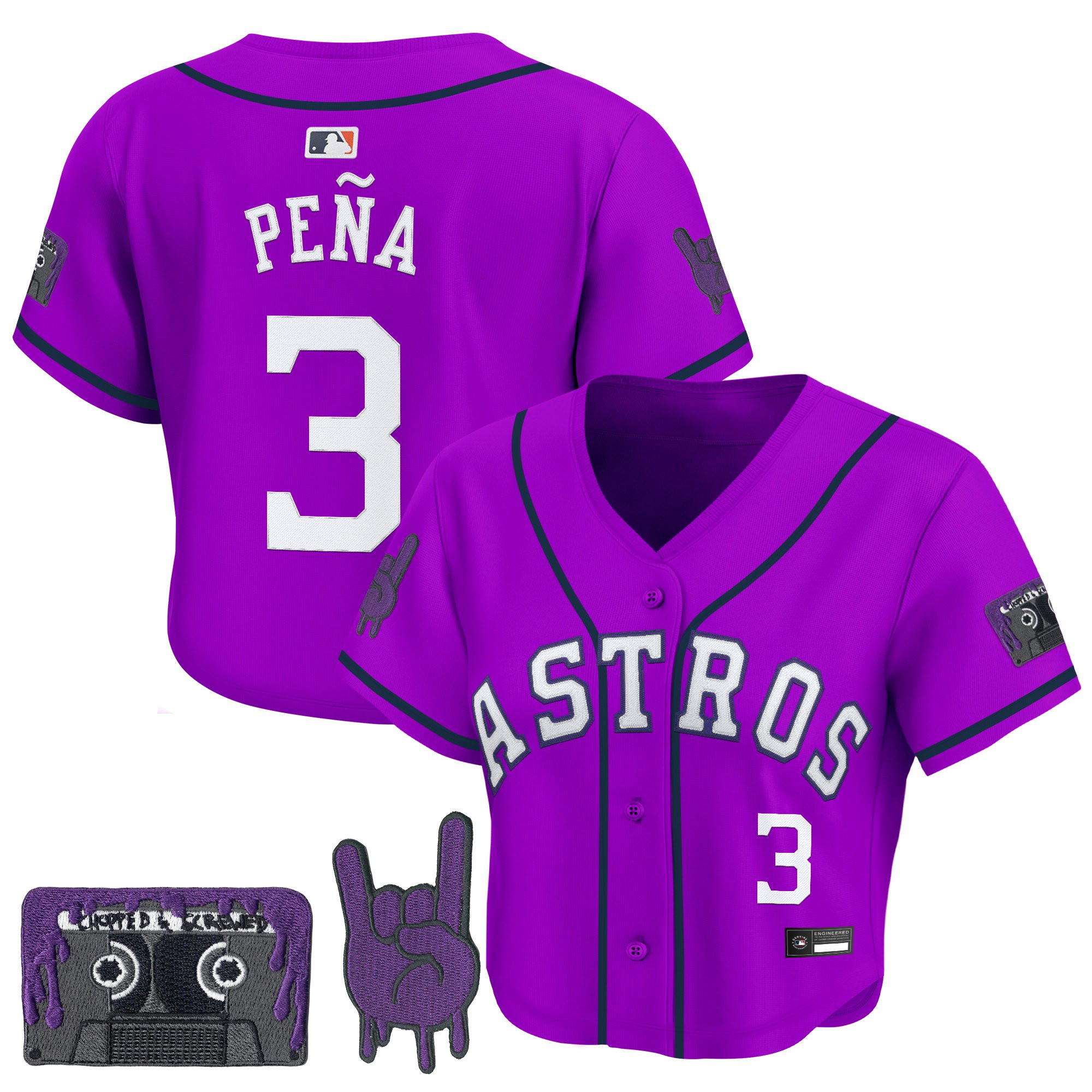Women's Houston Astros DJ Screw Patch Crop top Baseball Jersey - All Stitched - Image 4