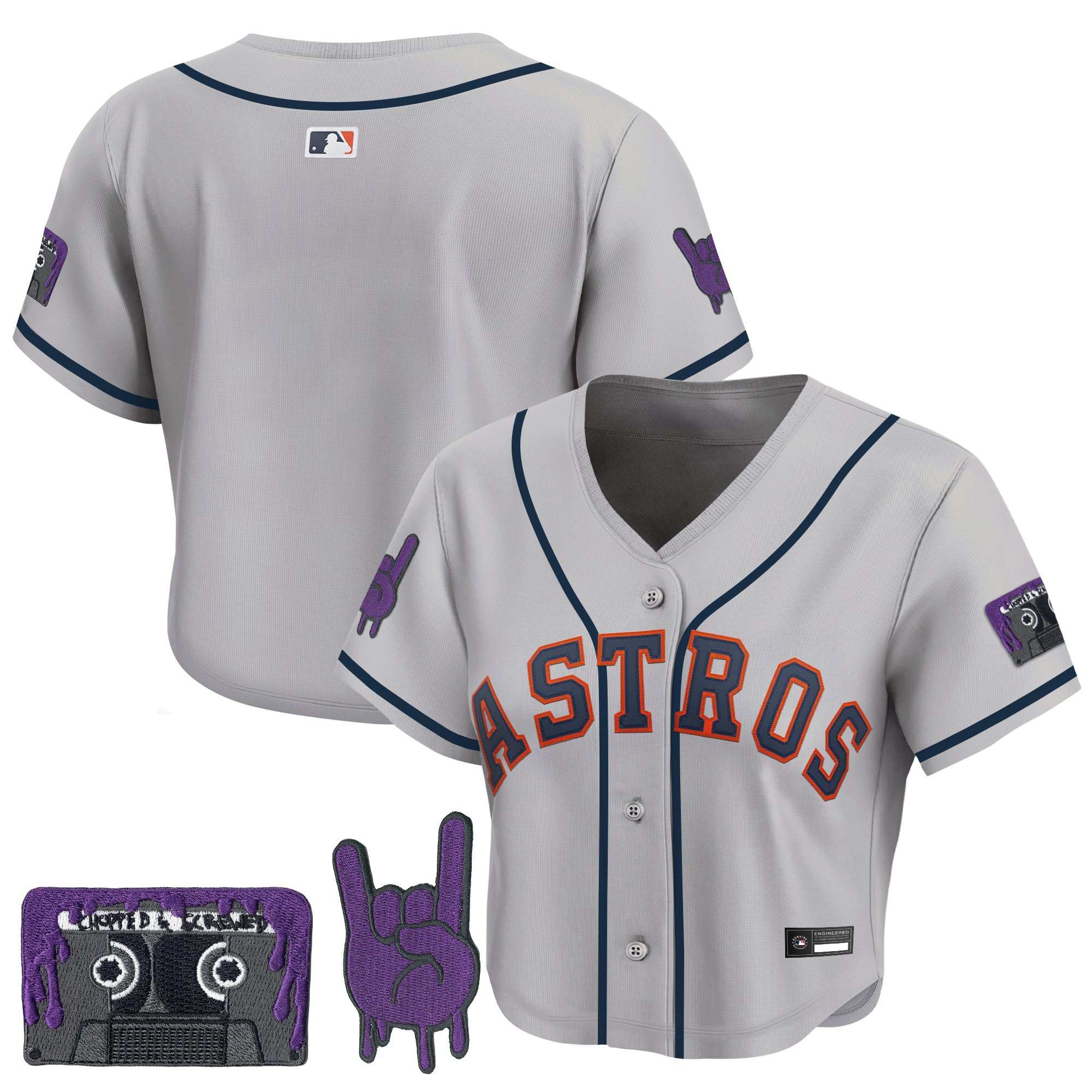 Women's Houston Astros DJ Screw Patch Crop top Baseball Jersey - All Stitched - Image 30