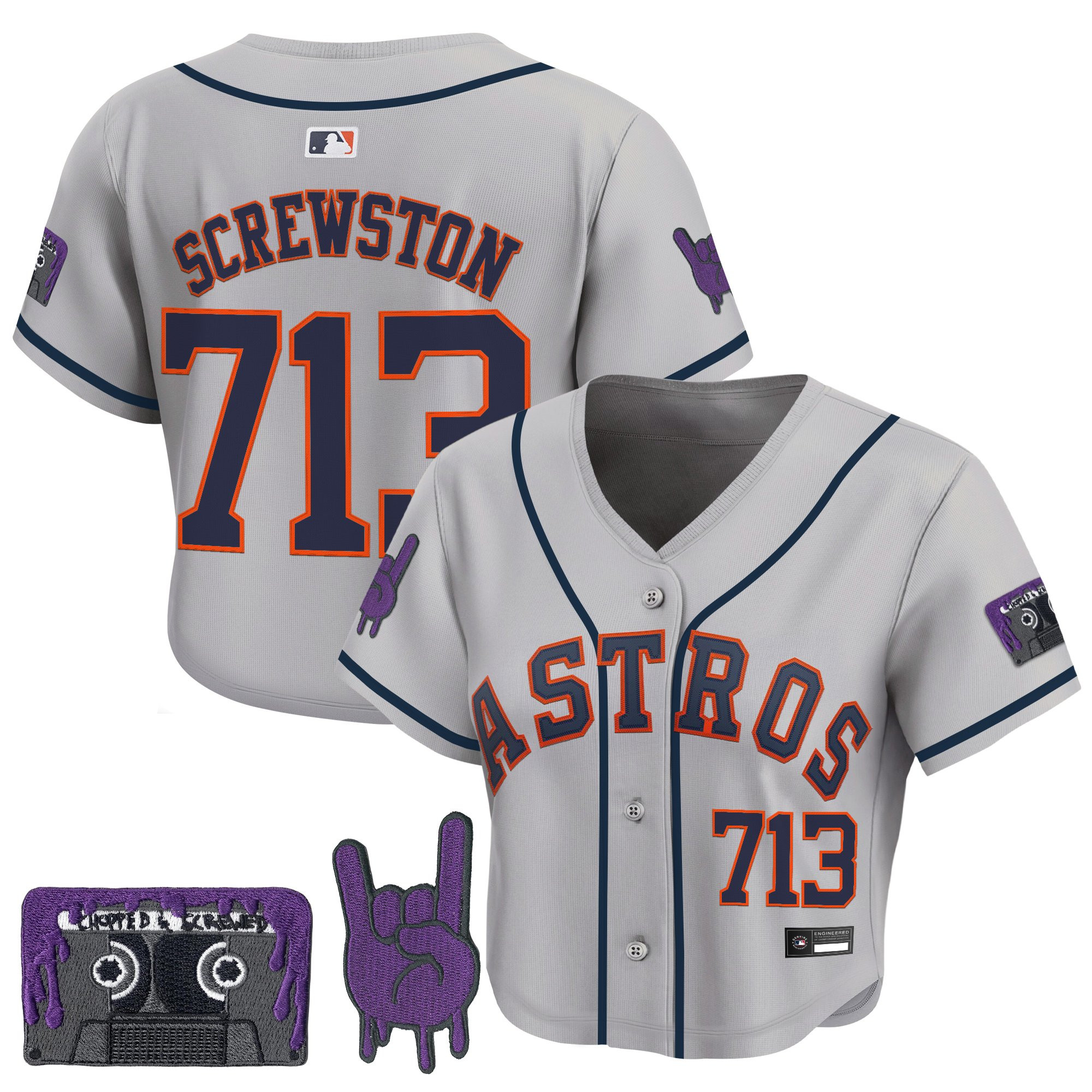 Women's Houston Astros DJ Screw Patch Crop top Baseball Jersey - All Stitched - Image 21