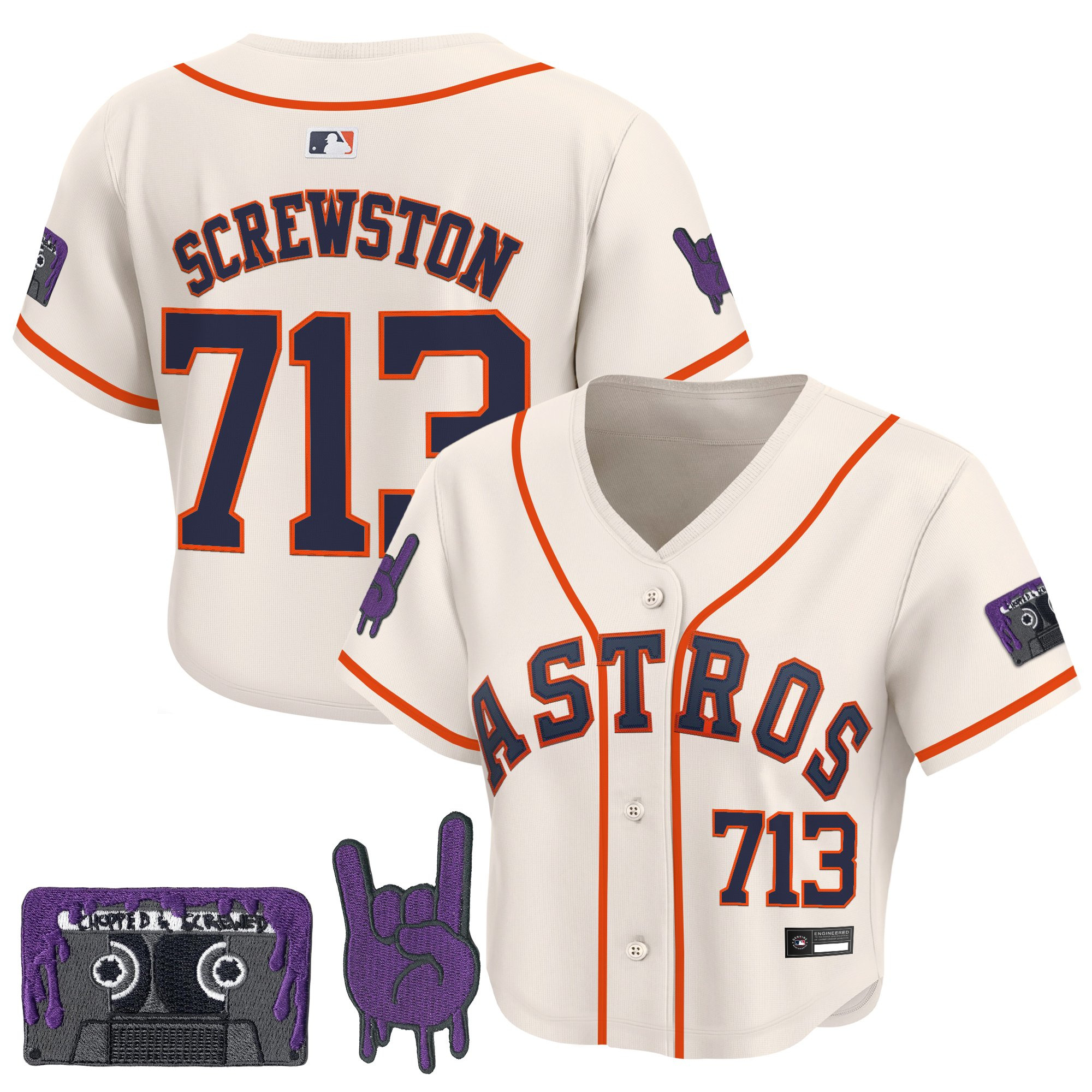 Women's Houston Astros DJ Screw Patch Crop top Baseball Jersey - All Stitched - Image 11