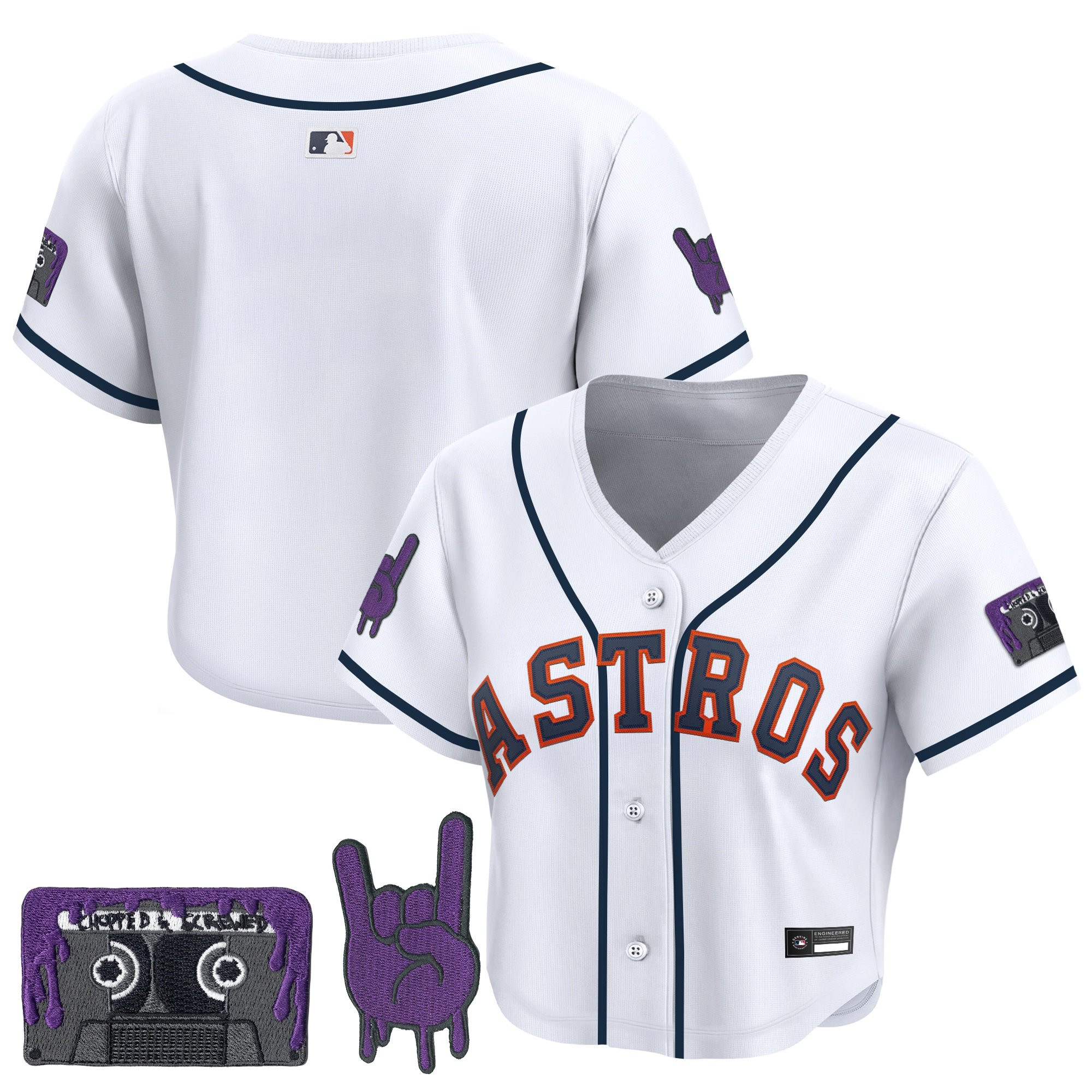 Women's Houston Astros DJ Screw Patch Crop top Baseball Jersey - All Stitched - Image 40