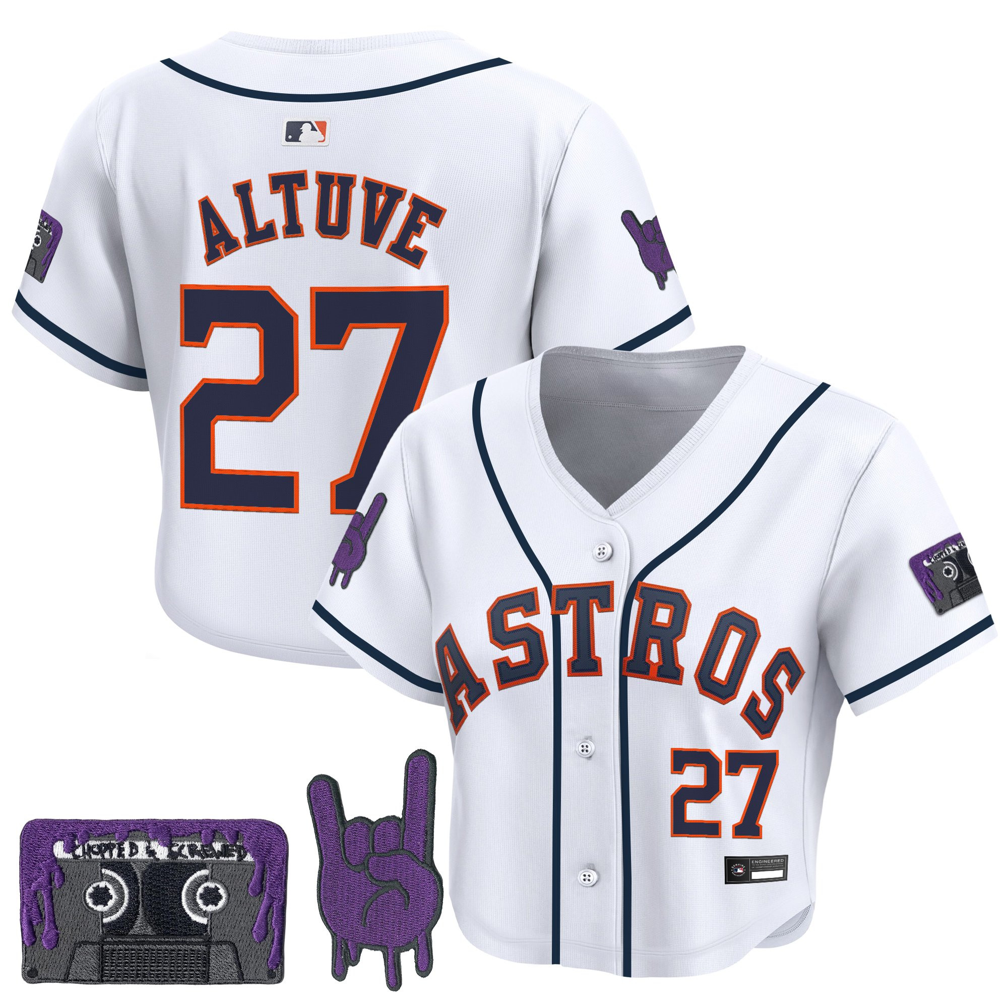 Women's Houston Astros DJ Screw Patch Crop top Baseball Jersey - All Stitched - Image 33