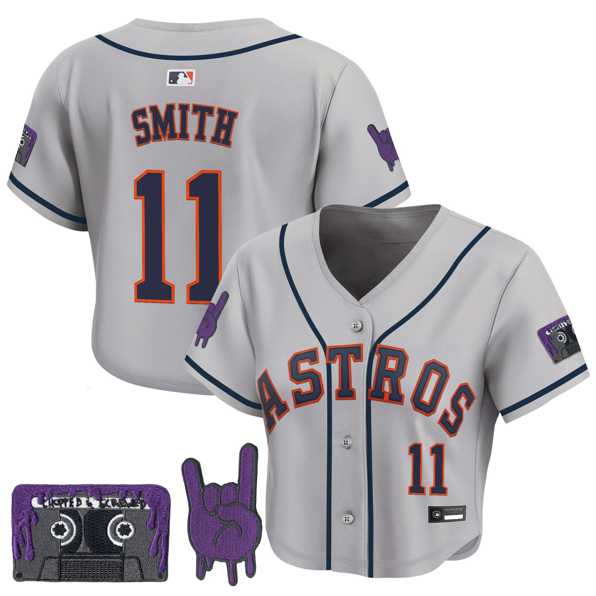 Women's Houston Astros DJ Screw Patch Crop top Baseball Jersey - All Stitched - Image 29