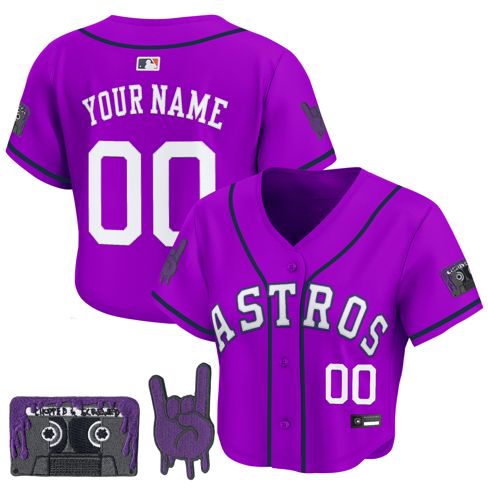 Women's Houston Astros DJ Screw Patch Crop top Baseball Custom Jersey - All Stitched
