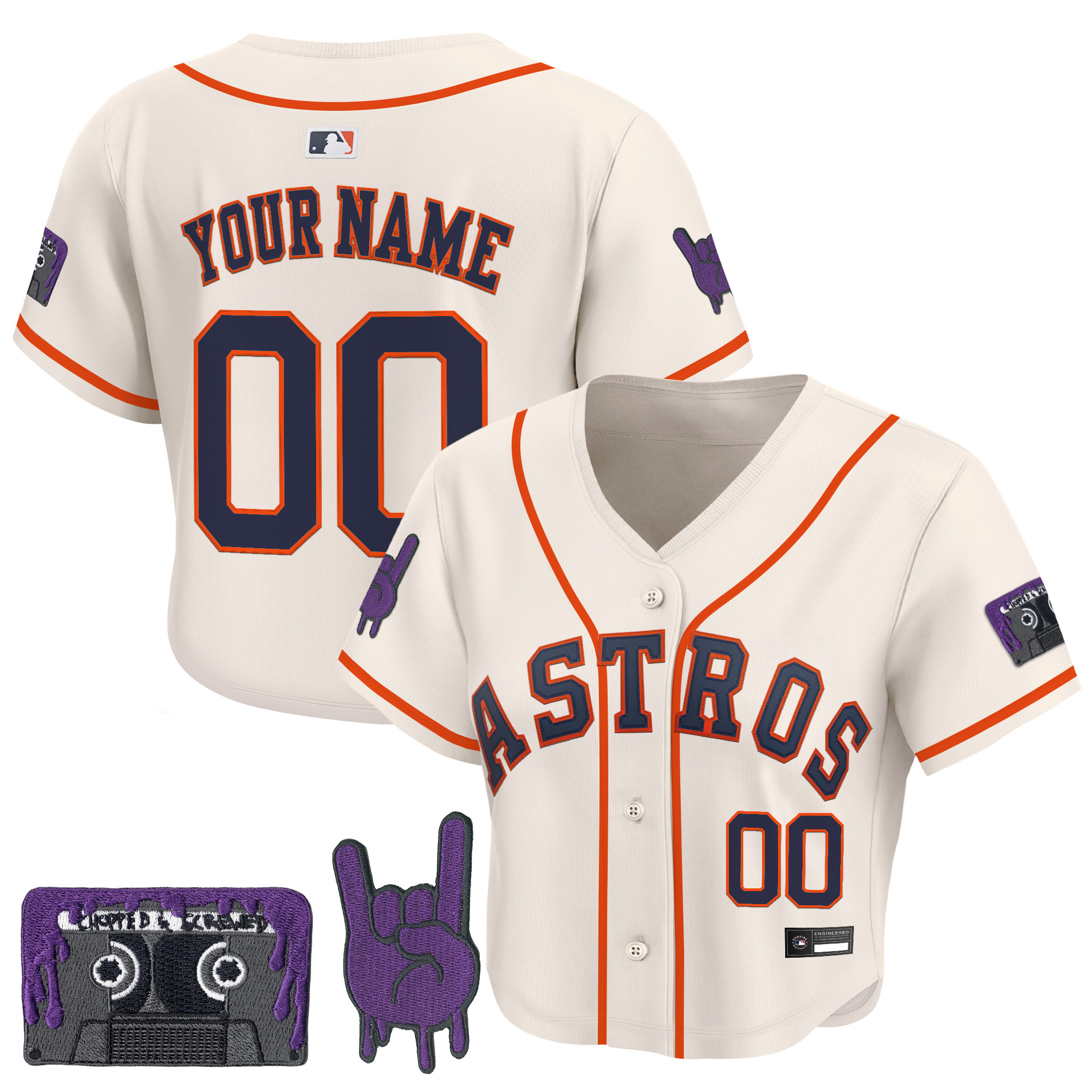 Women's Houston Astros DJ Screw Patch Crop top Baseball Custom Jersey - All Stitched - Image 2