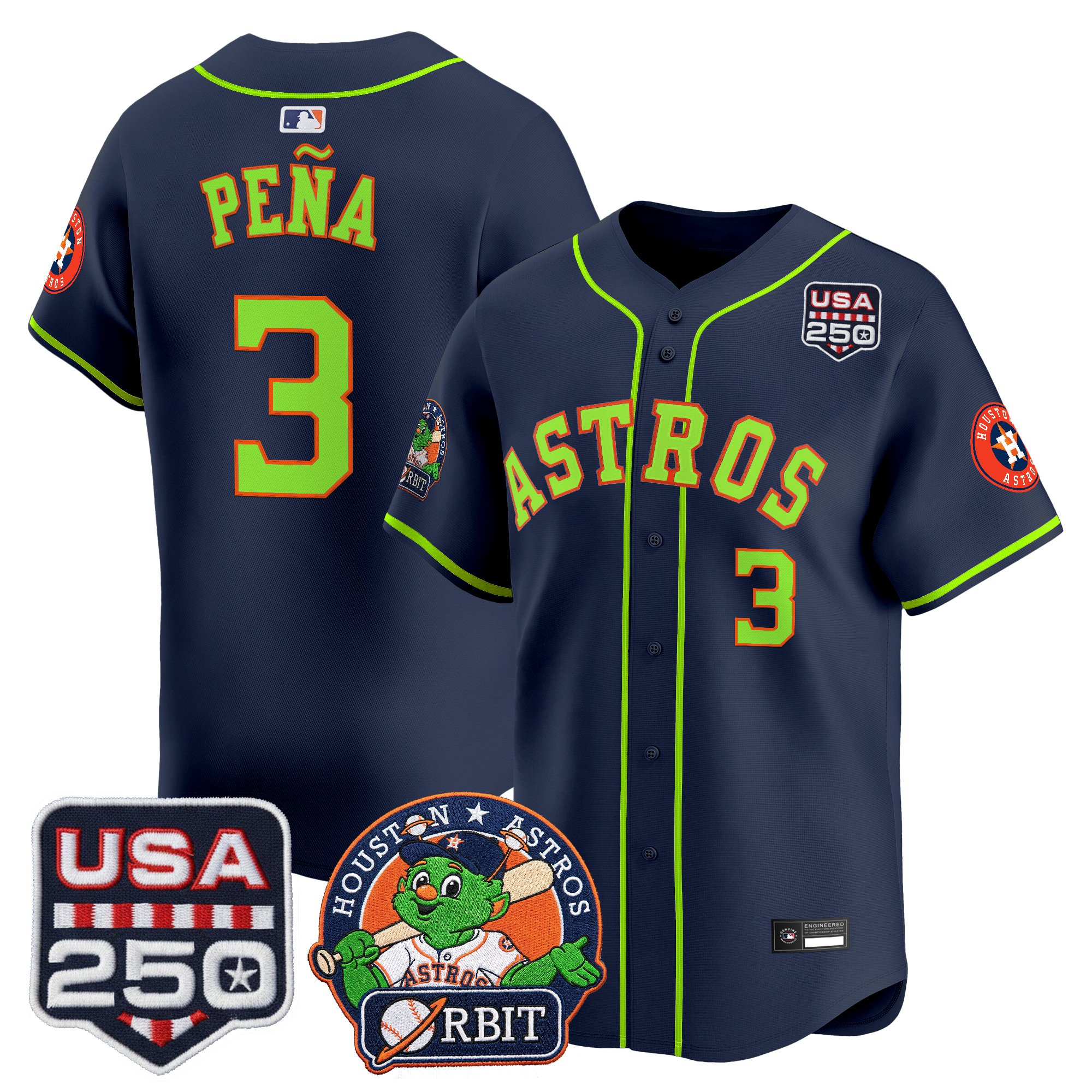 Men's Astros Orbit & 250 America Patch Vapor Premier Limited Jersey - All Stitched - Image 28