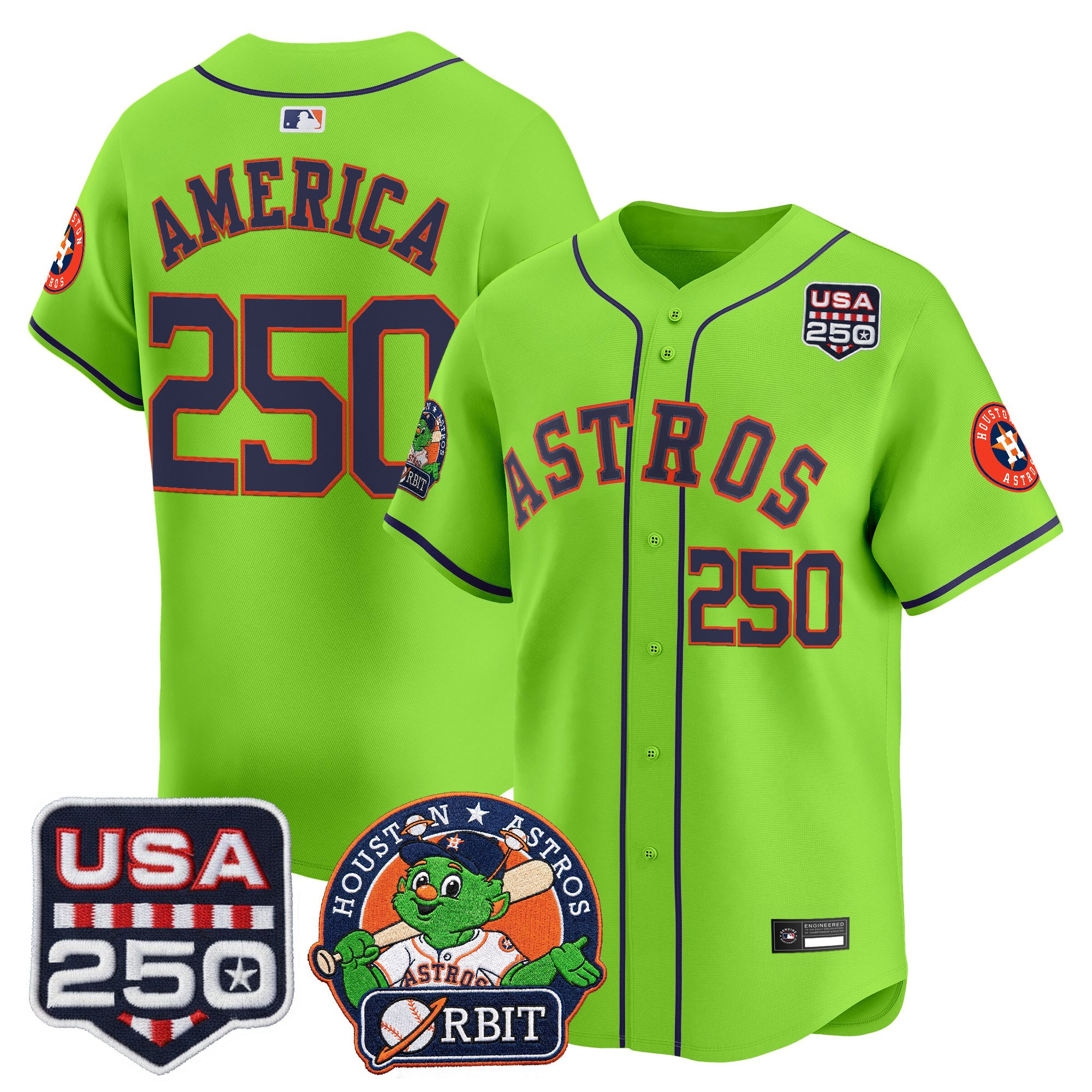 Men's Astros Orbit & 250 America Patch Vapor Premier Limited Jersey - All Stitched - Image 2