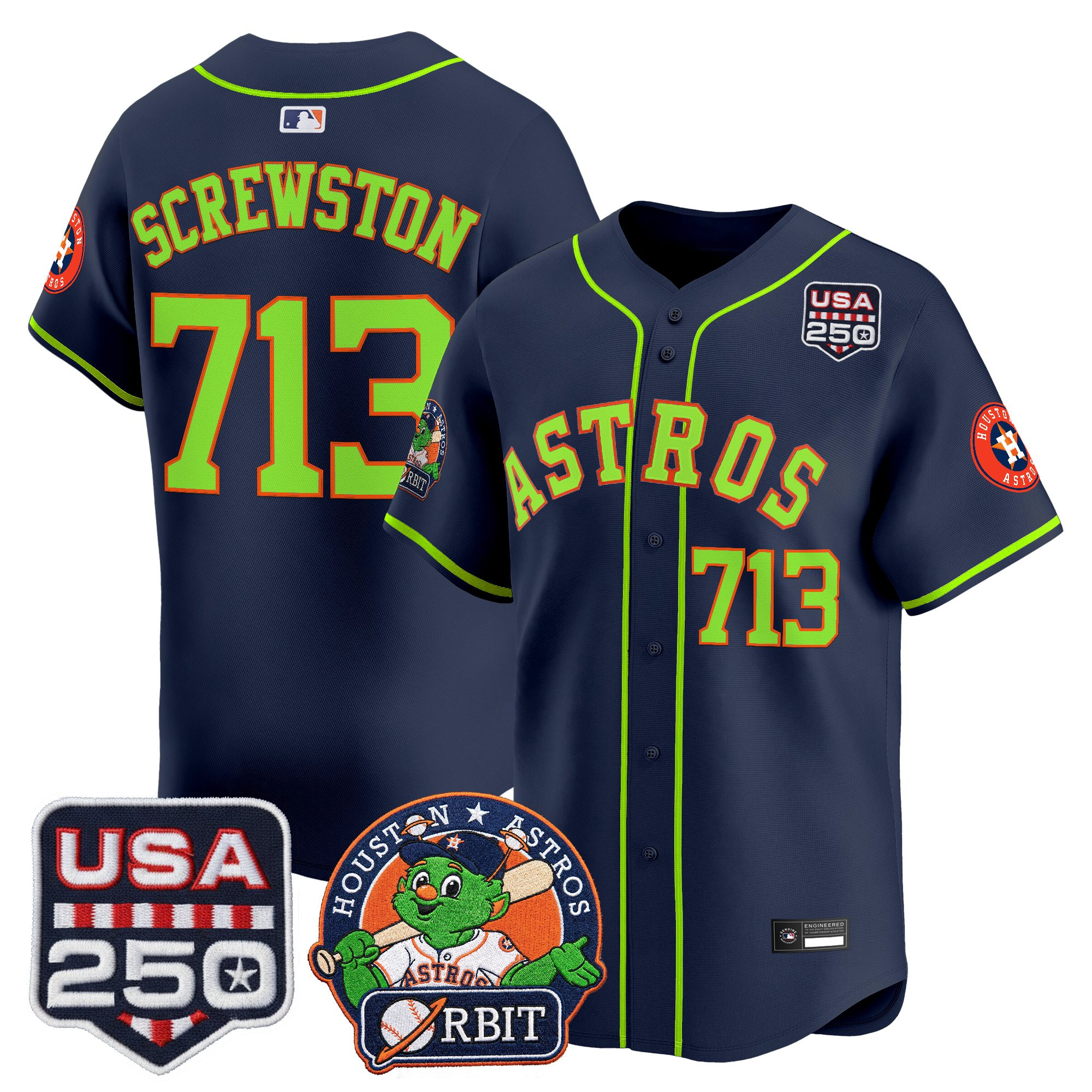 Men's Astros Orbit & 250 America Patch Vapor Premier Limited Jersey - All Stitched - Image 31