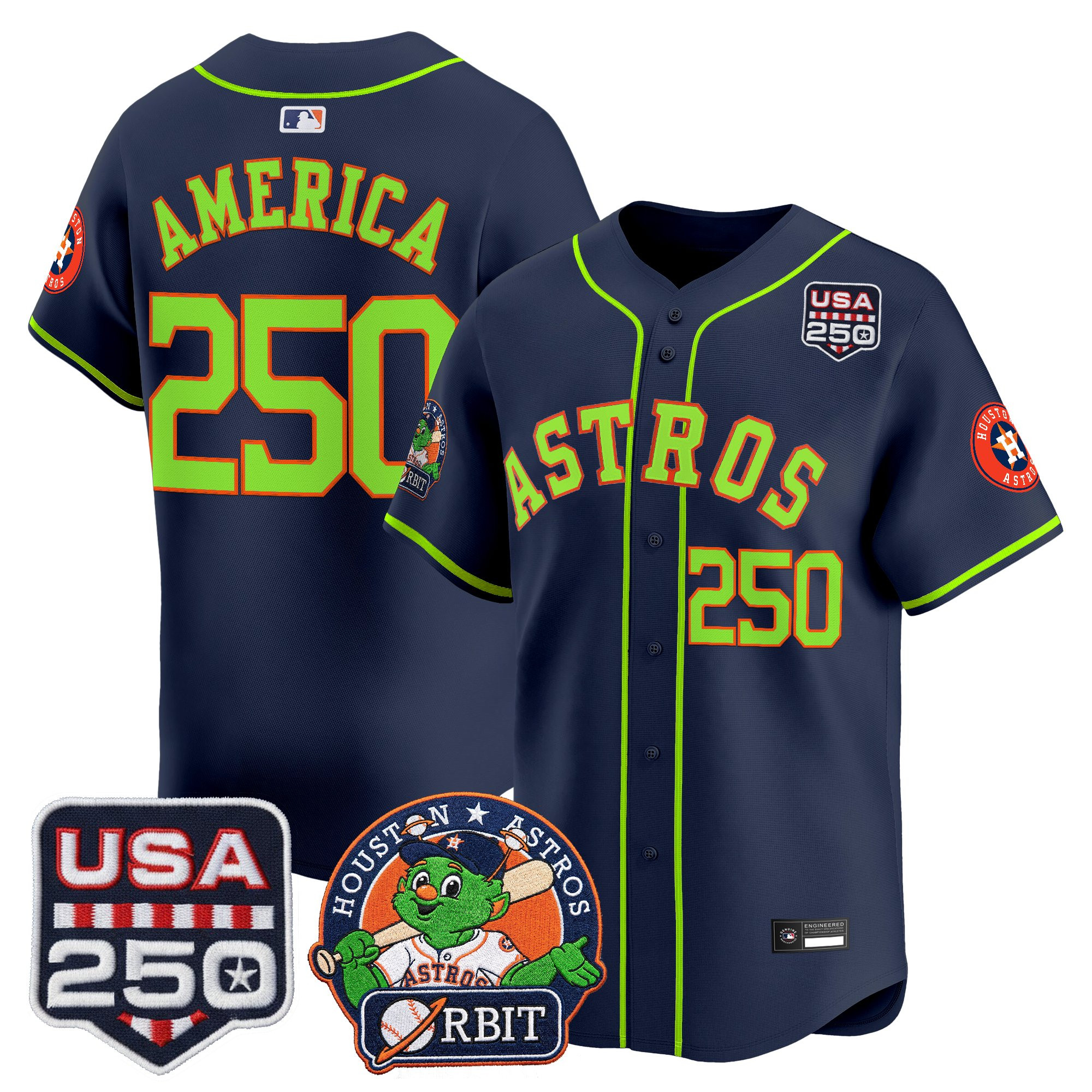 Men's Astros Orbit & 250 America Patch Vapor Premier Limited Jersey - All Stitched - Image 26
