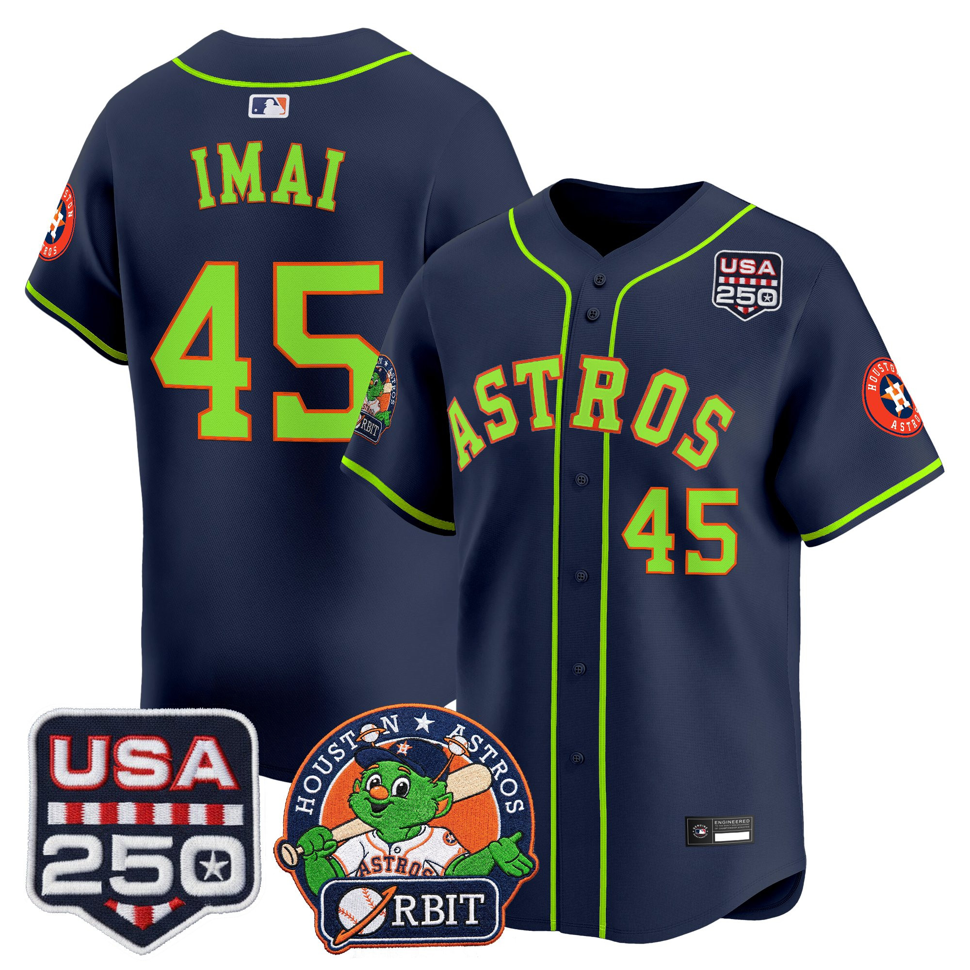 Men's Astros Orbit & 250 America Patch Vapor Premier Limited Jersey - All Stitched - Image 35