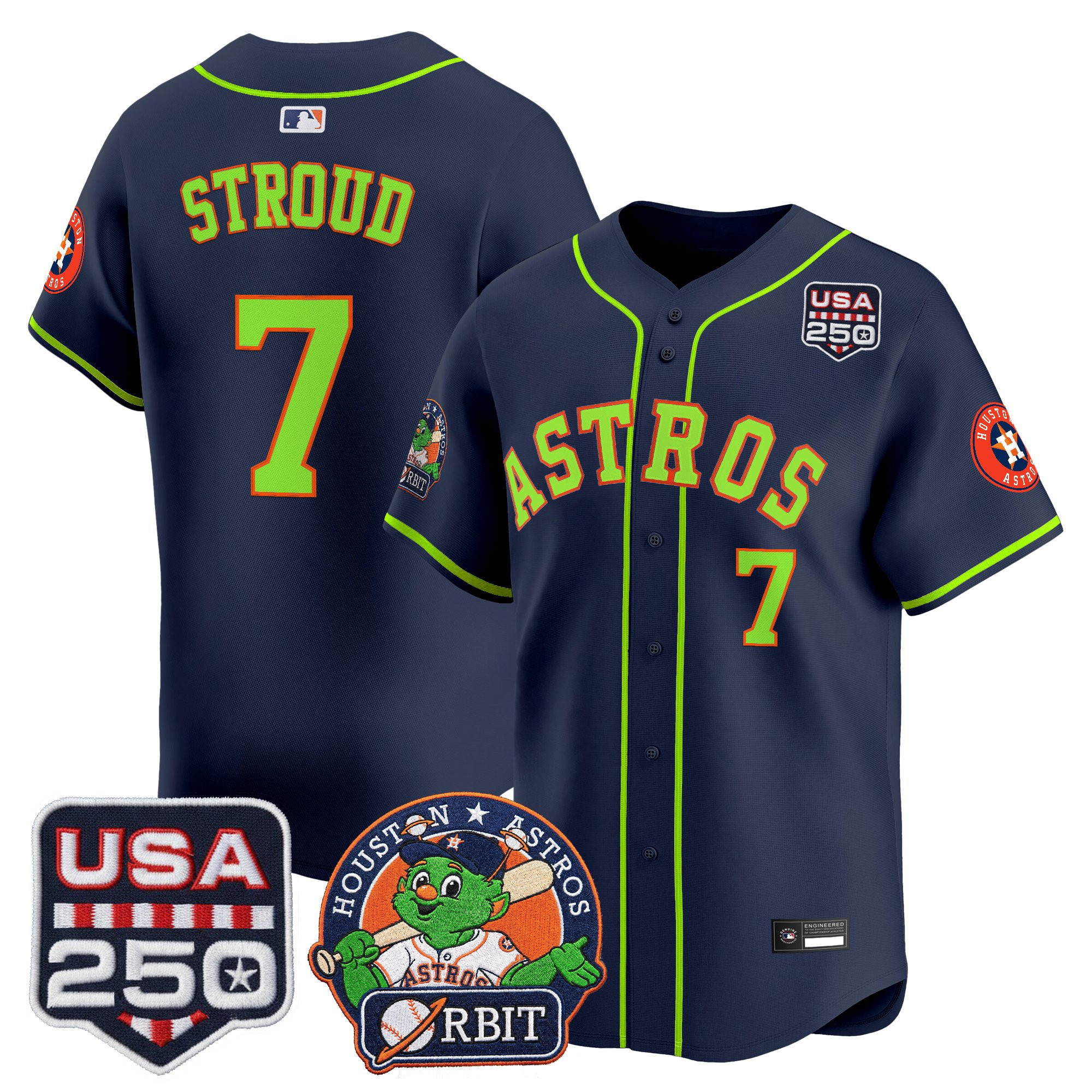 Men's Astros Orbit & 250 America Patch Vapor Premier Limited Jersey - All Stitched - Image 30
