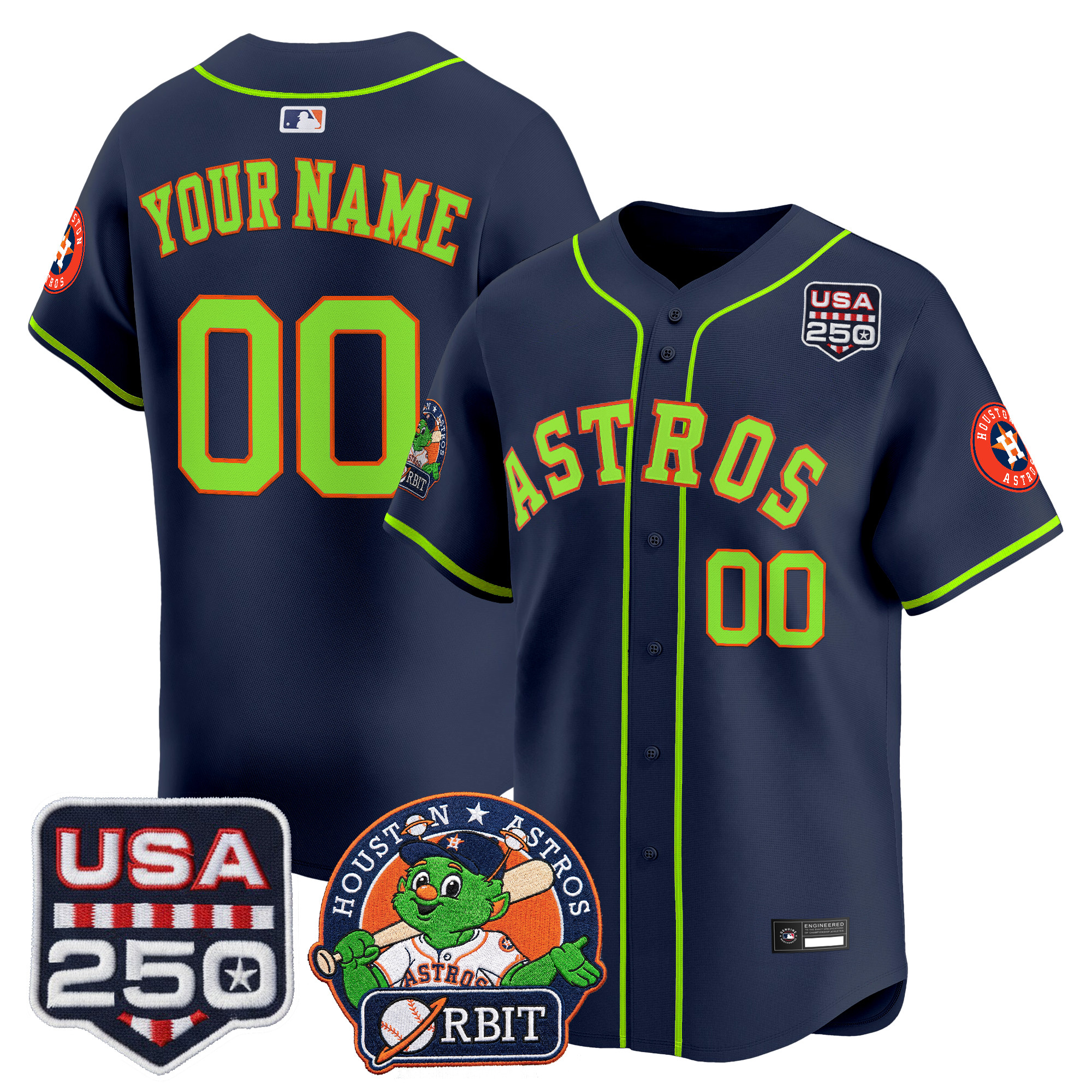 Astros Orbit & 250 America Patch Vapor Premier Limited Custom Jersey - All Stitched - Image 3