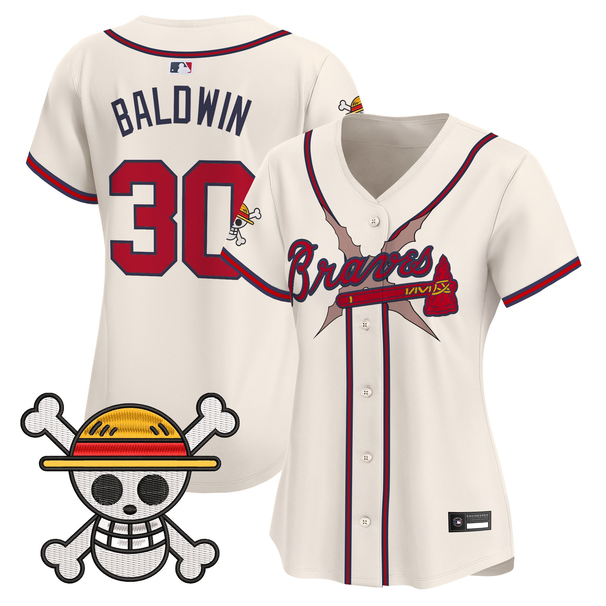 Women's Atlanta Braves x One Piece Vapor Premier Limited Jersey - Stitched - Image 30