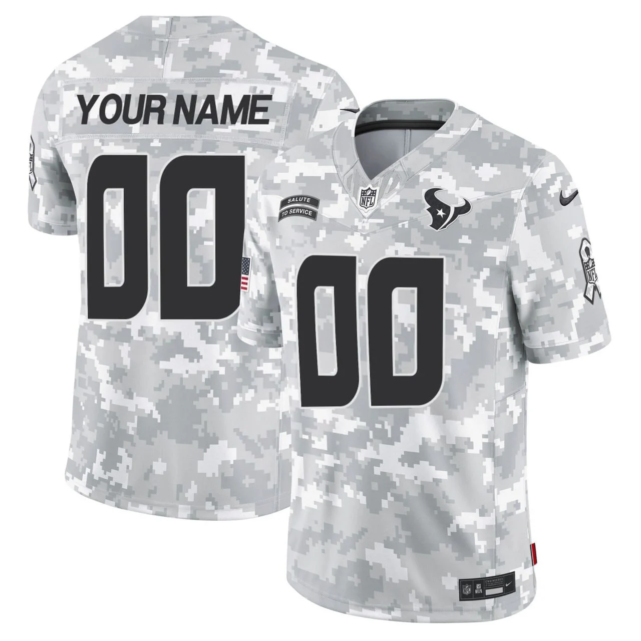 Houston Texans 2024 Salute to Service Vapor Limited Custom Jersey - Arctic Camo - All Stitched