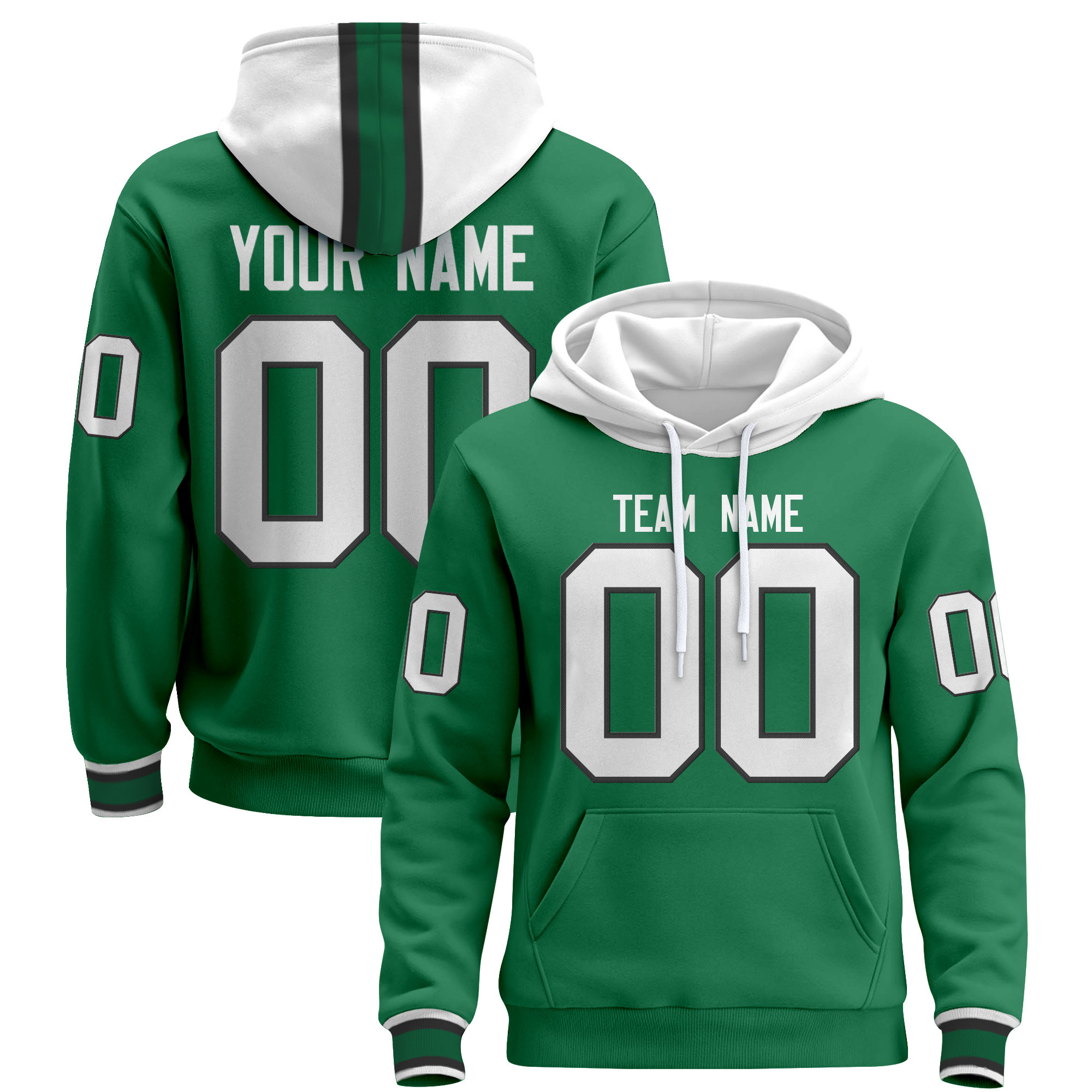 Green White Custom Pullover Hoodie