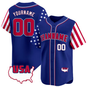 Royal Red - White American Map Custom Baseball Jersey