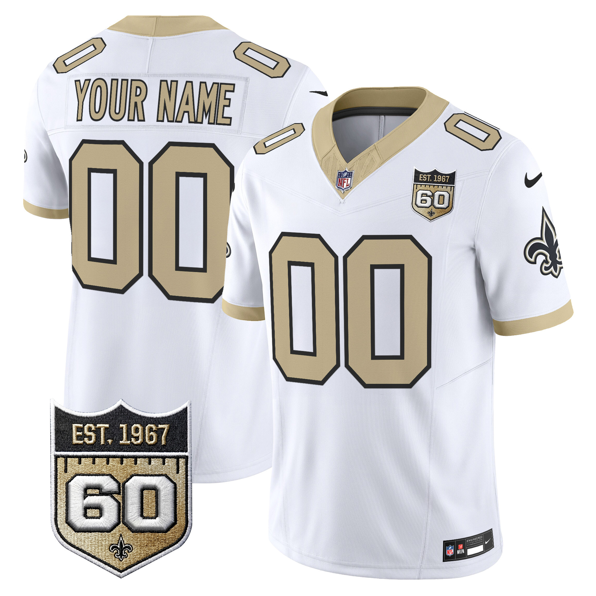 New Orleans Saints 60th Anniversary Patch Vapor Custom Jersey - Gameday Golds Edition - All Stitched - Image 2