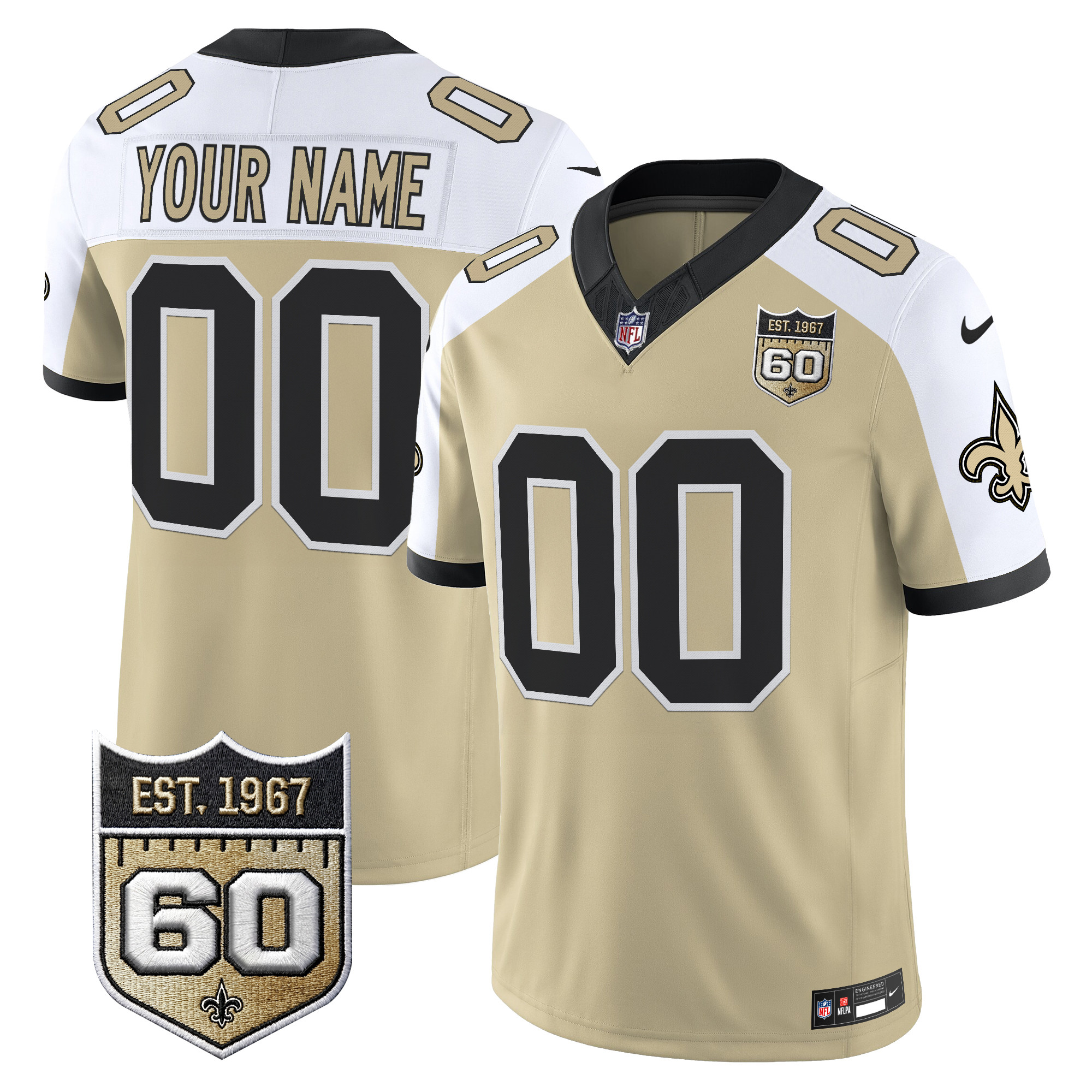 New Orleans Saints 60th Anniversary Patch Vapor Custom Jersey - Gameday Golds Edition - All Stitched - Image 5