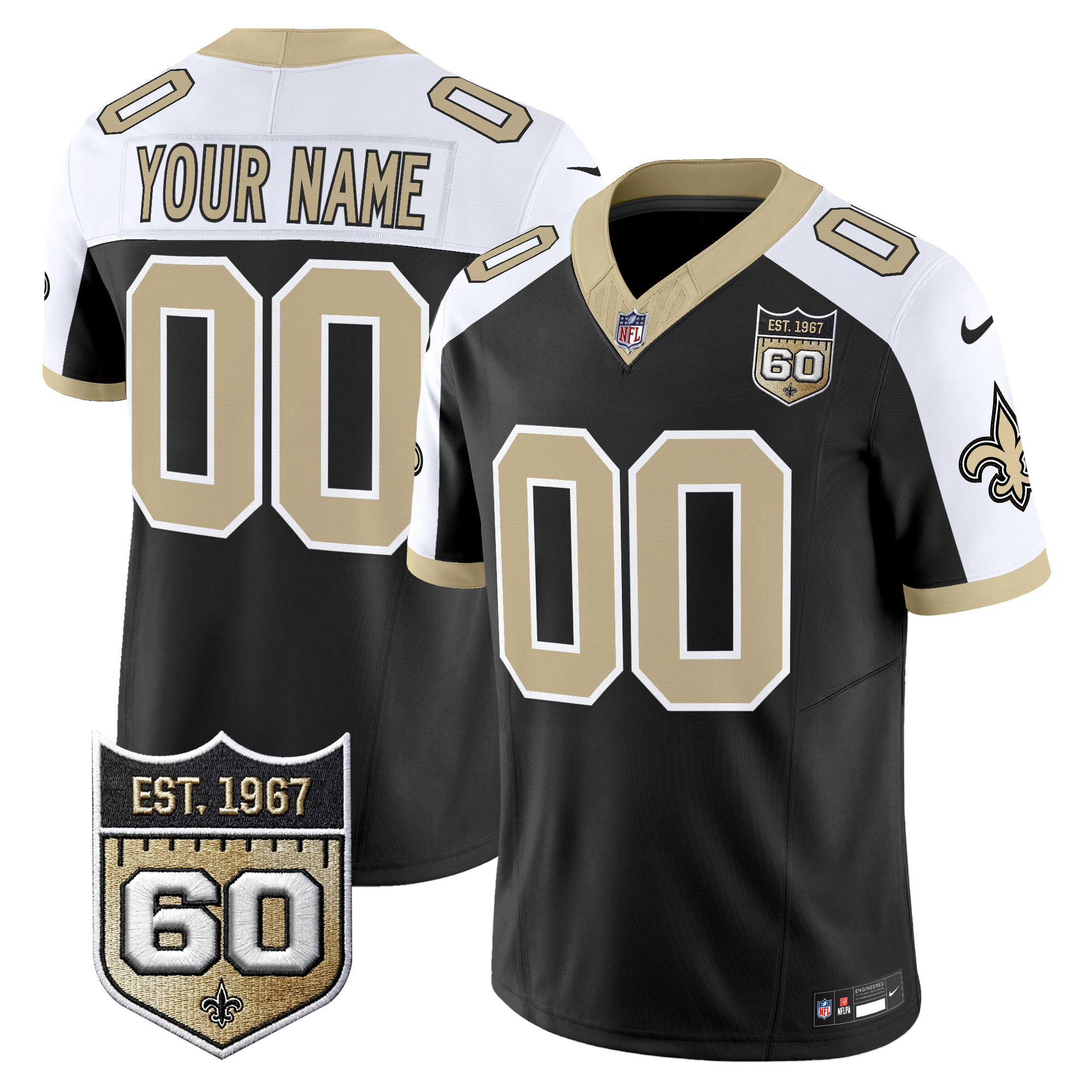 New Orleans Saints 60th Anniversary Patch Vapor Custom Jersey - Gameday Golds Edition - All Stitched - Image 4