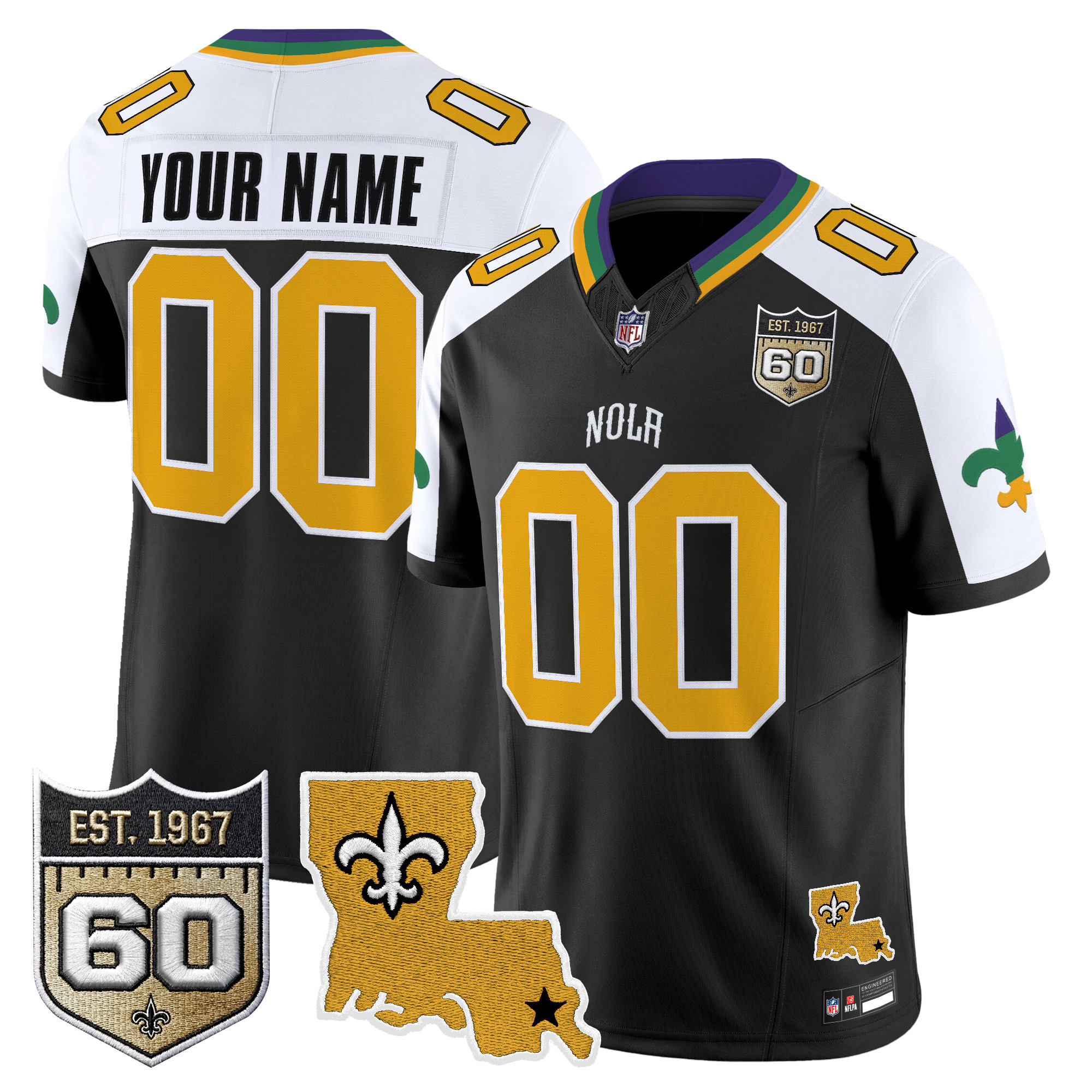 Saints 2026 New Orleans City Vapor Limited Custom Jersey - 60th Anniversary Patch - All Stitched - Image 4