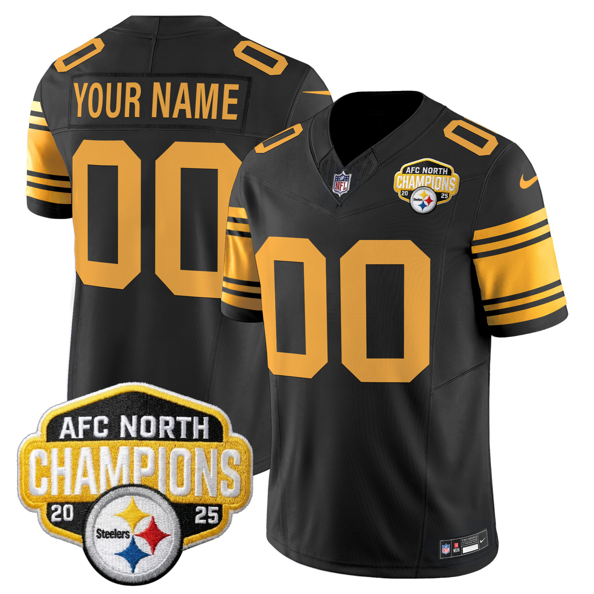 Pittsburgh Steelers 2025 AFC North Division Champions Vapor Limited Custom Jersey - All Stitched - Image 4