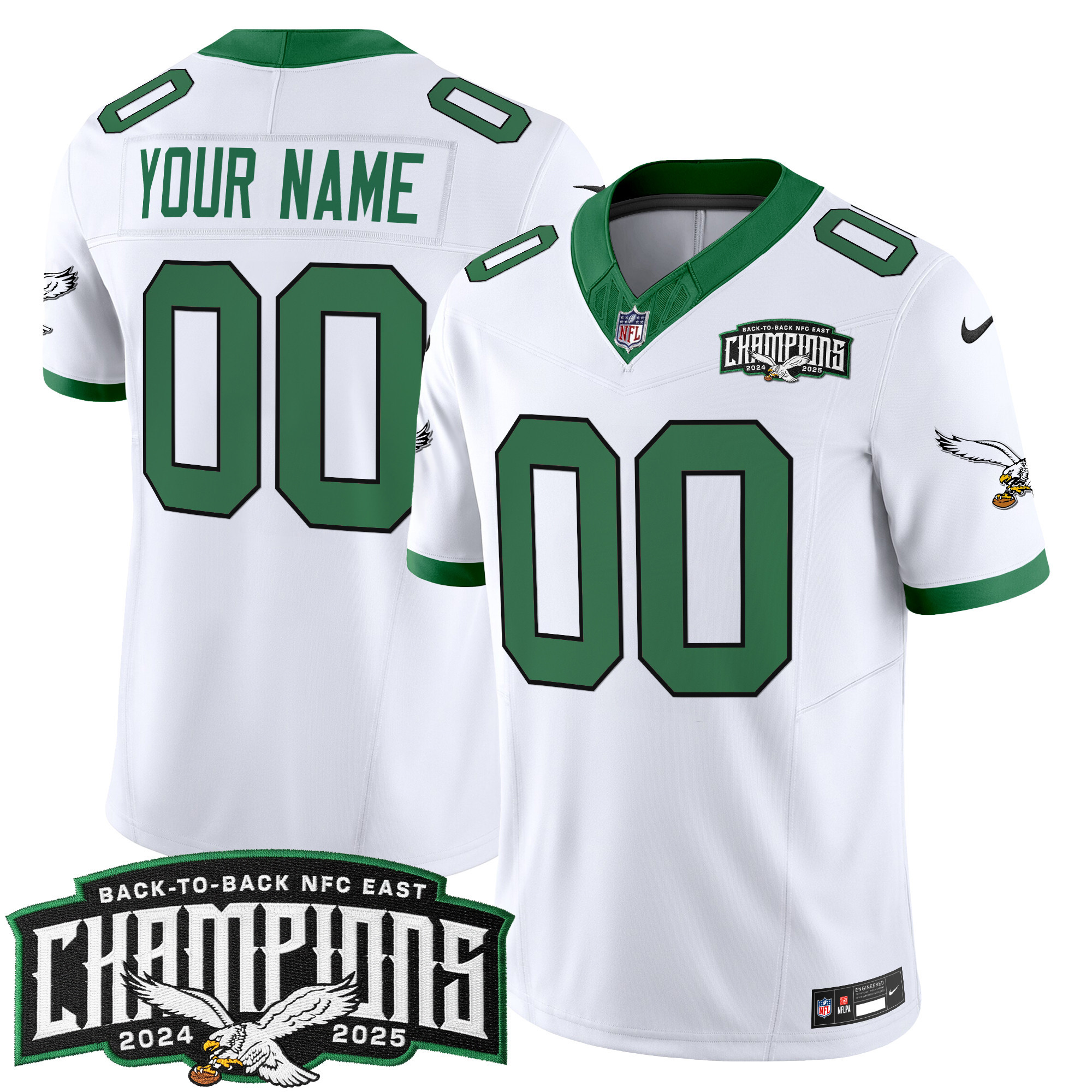 Philadelphia Eagles Back-To-Back 2024-2025 NFC East Division Champions Vapor Limited Custom Jersey - All Stitched - Image 2
