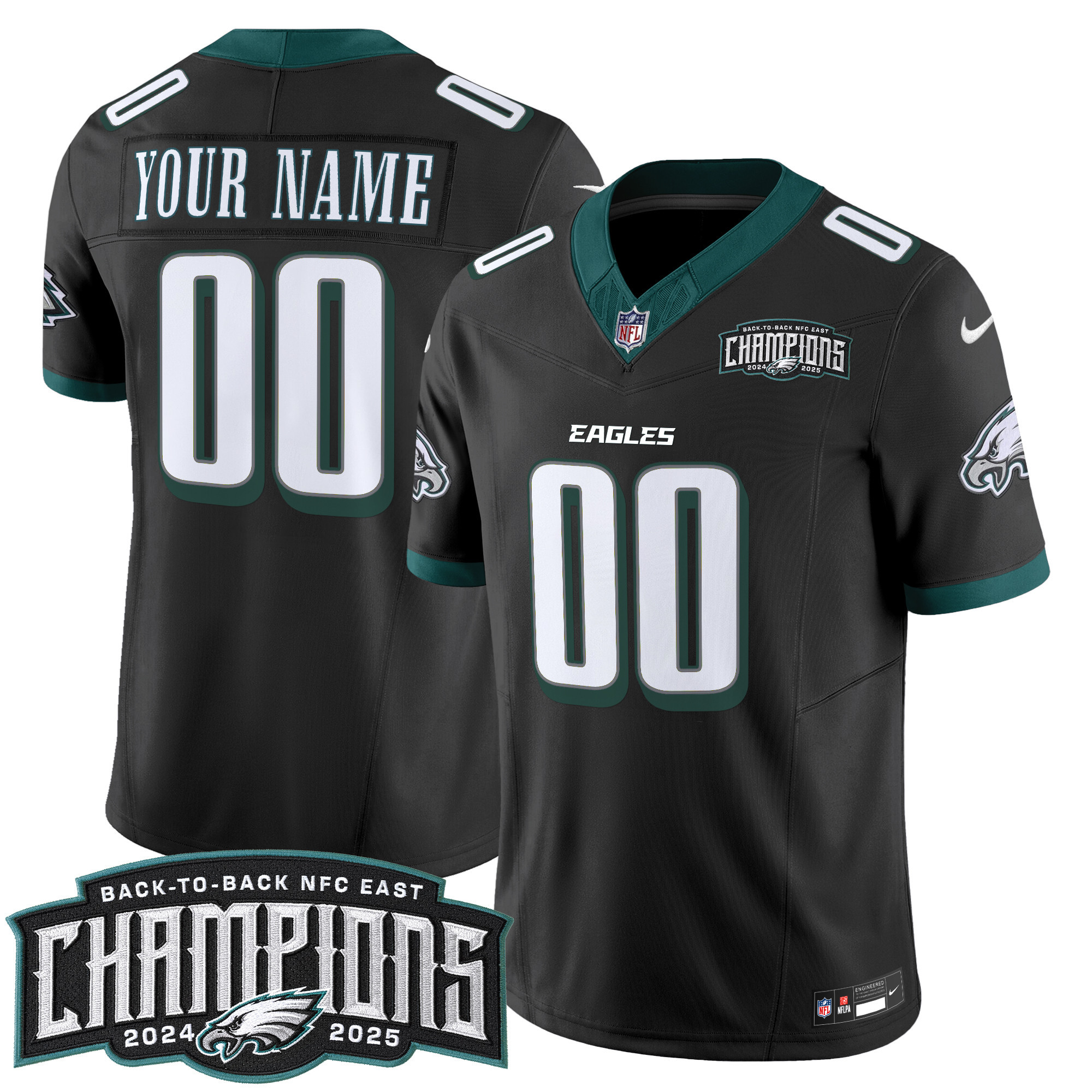 Philadelphia Eagles Back-To-Back 2024-2025 NFC East Division Champions Vapor Limited Custom Jersey - All Stitched