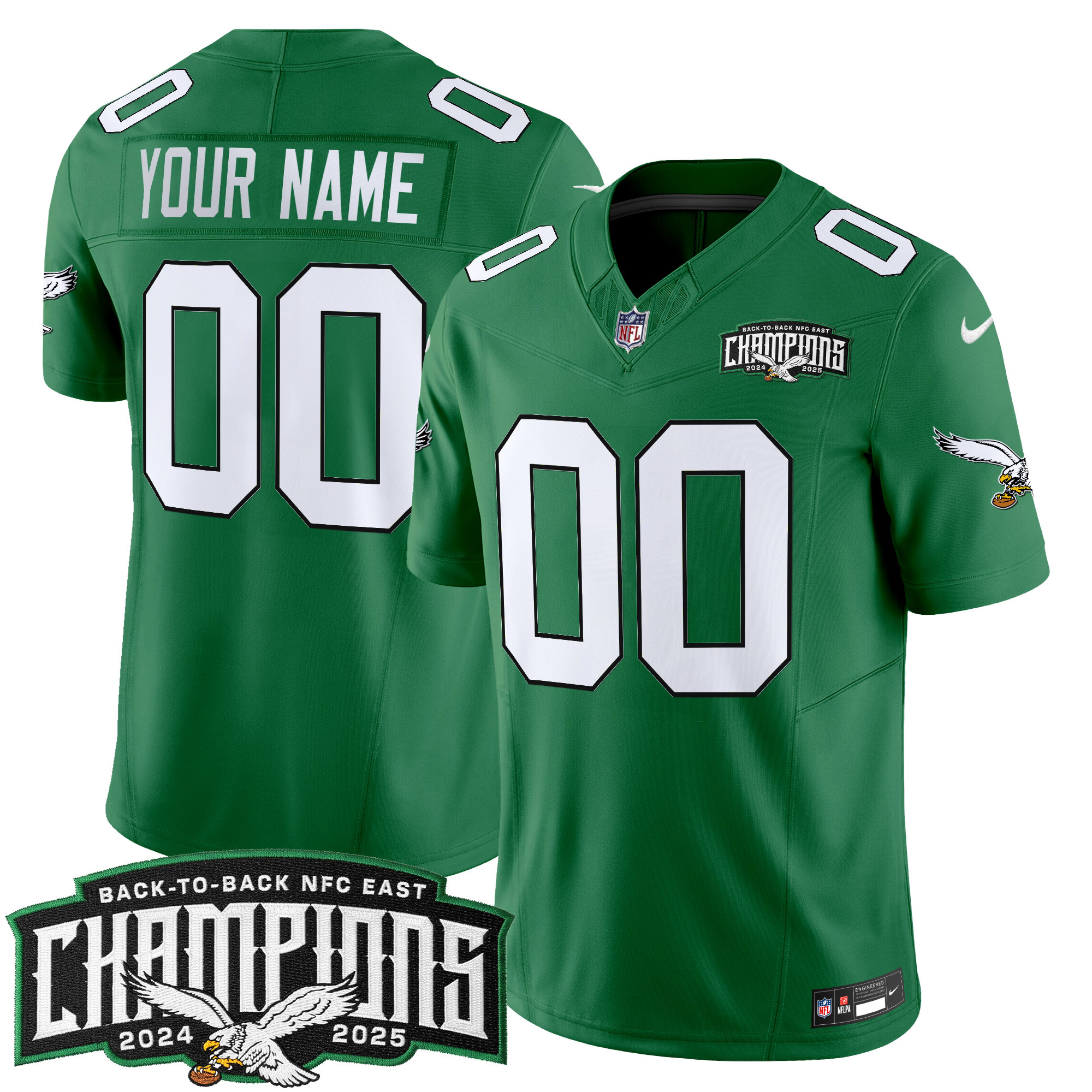 Philadelphia Eagles Back-To-Back 2024-2025 NFC East Division Champions Vapor Limited Custom Jersey - All Stitched - Image 6