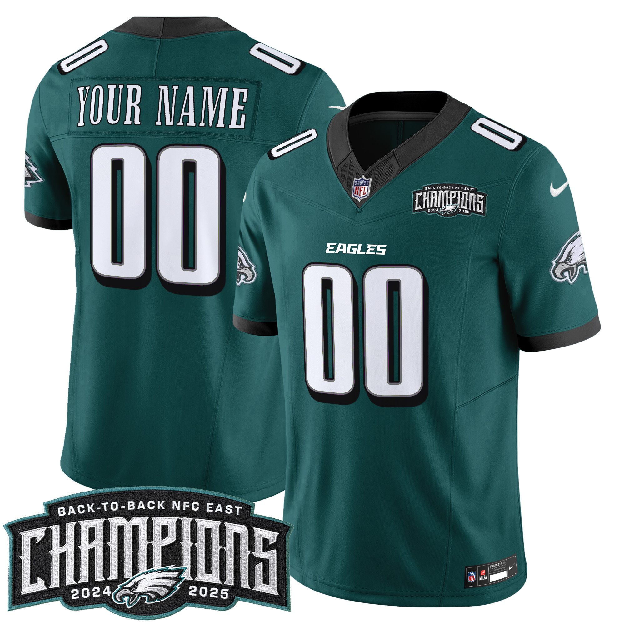 Philadelphia Eagles Back-To-Back 2024-2025 NFC East Division Champions Vapor Limited Custom Jersey - All Stitched - Image 3