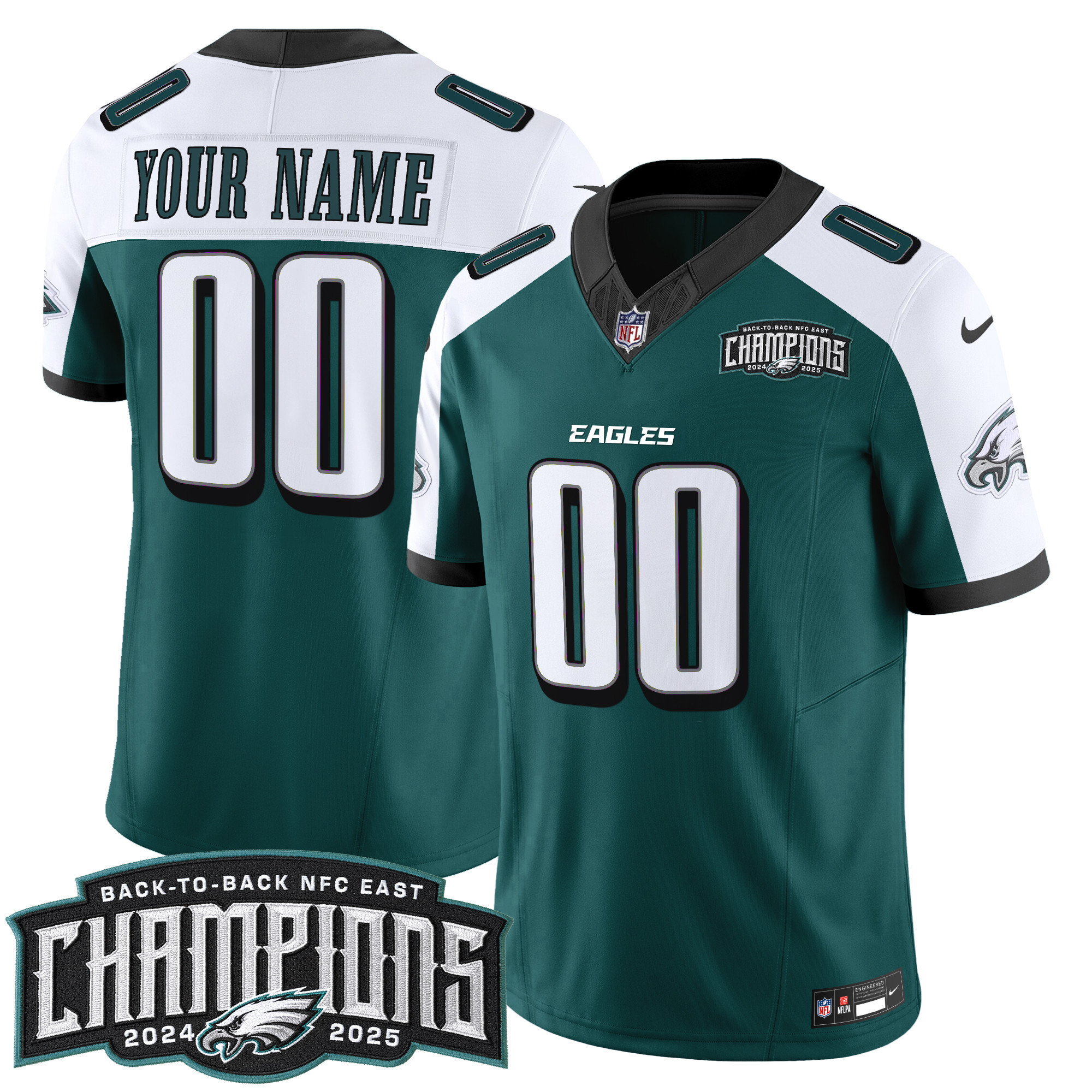 Philadelphia Eagles Back-To-Back 2024-2025 NFC East Division Champions Vapor Limited Custom Jersey - All Stitched - Image 5