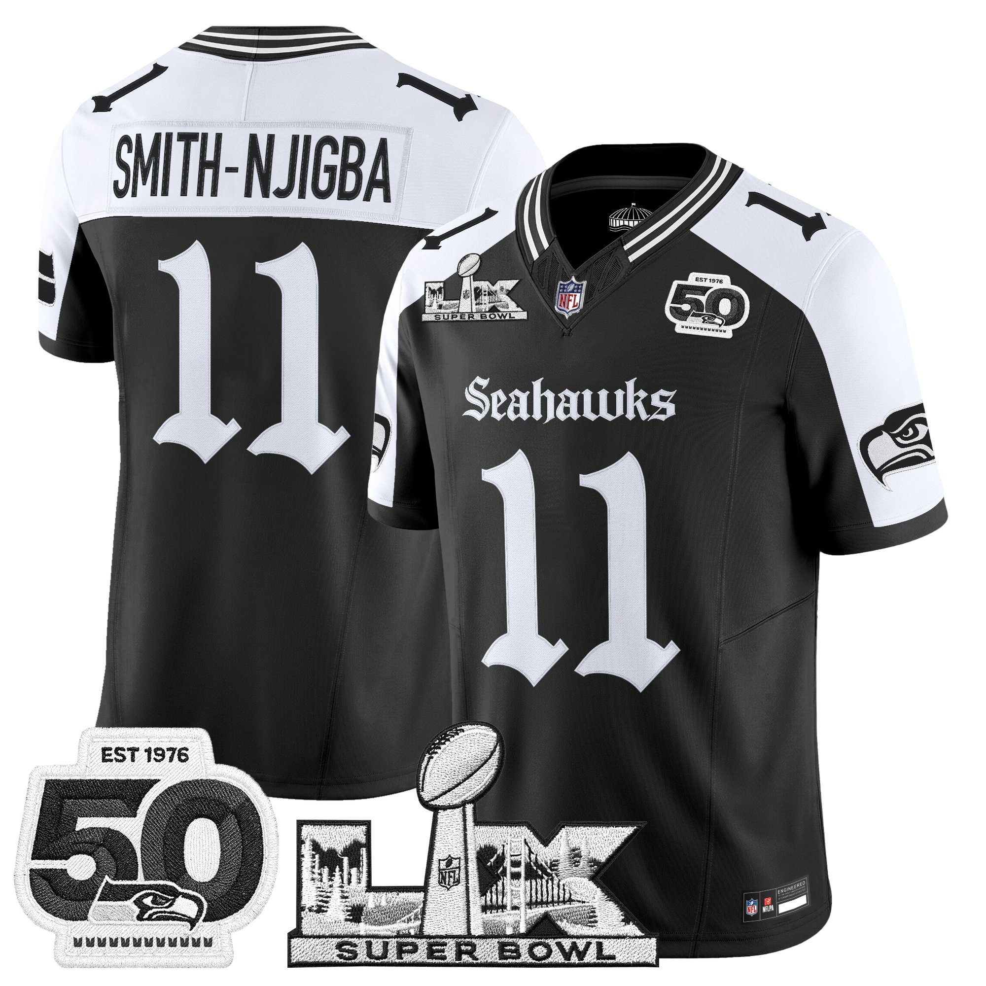 Men's Seattle Seahawks "Super Bowl LX & 50th Patch" Vapor Limited Jersey - Gothic Edition - All Stitched - Image 21
