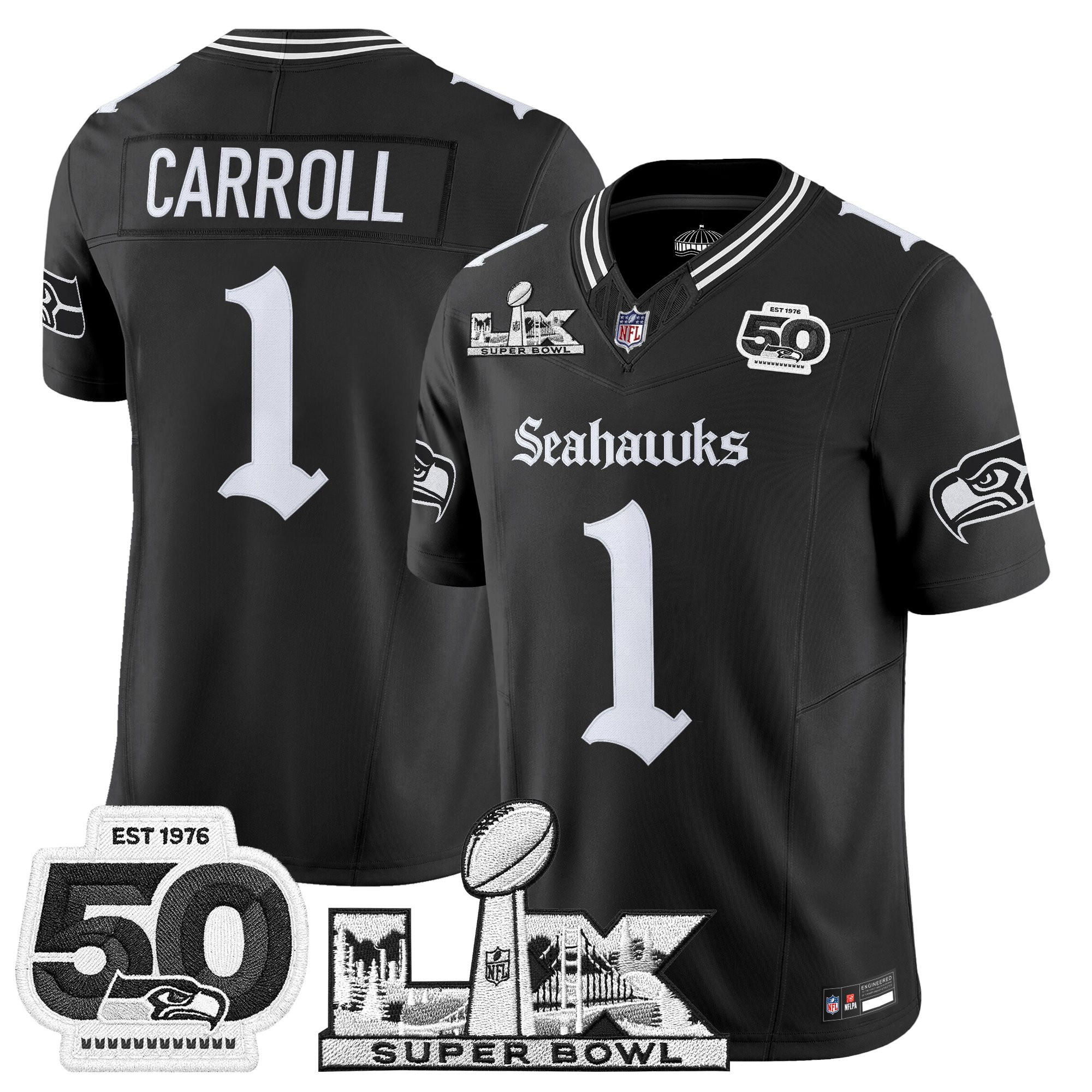 Men's Seattle Seahawks "Super Bowl LX & 50th Patch" Vapor Limited Jersey - Gothic Edition - All Stitched - Image 4