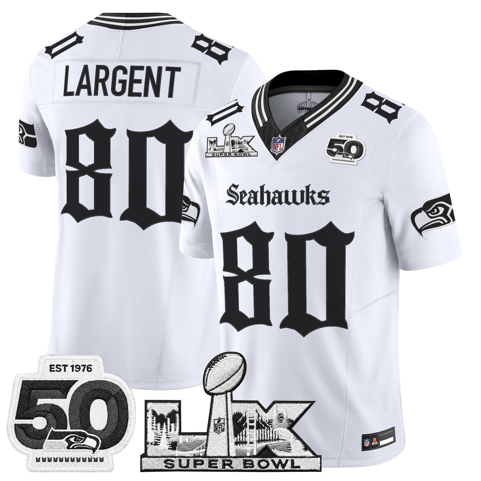 Men's Seattle Seahawks "Super Bowl LX & 50th Patch" Vapor Limited Jersey - Gothic Edition - All Stitched - Image 16