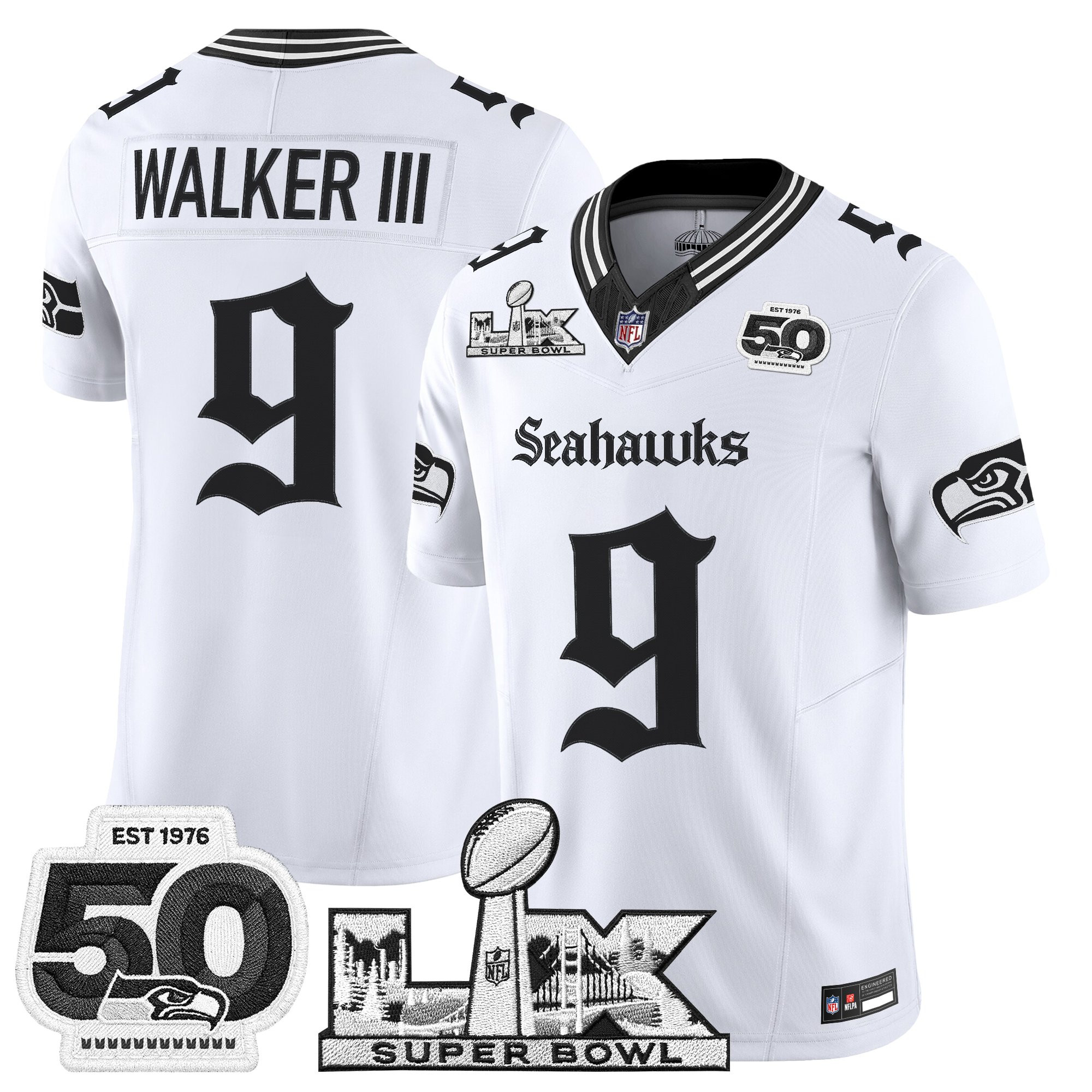 Men's Seattle Seahawks "Super Bowl LX & 50th Patch" Vapor Limited Jersey - Gothic Edition - All Stitched - Image 15