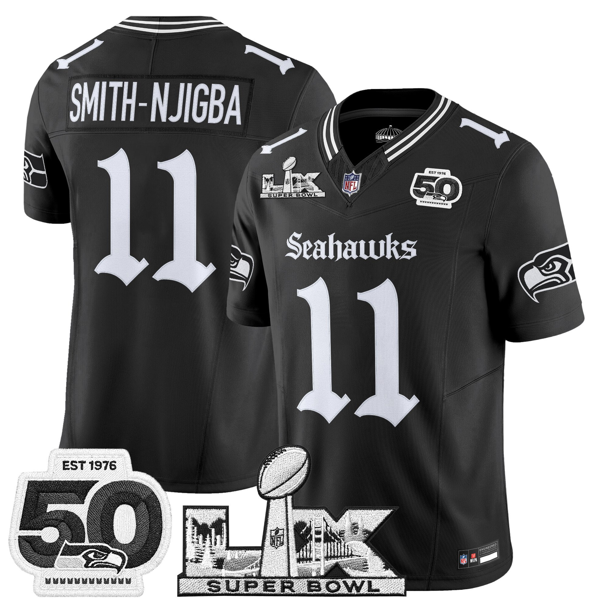 Men's Seattle Seahawks "Super Bowl LX & 50th Patch" Vapor Limited Jersey - Gothic Edition - All Stitched - Image 3