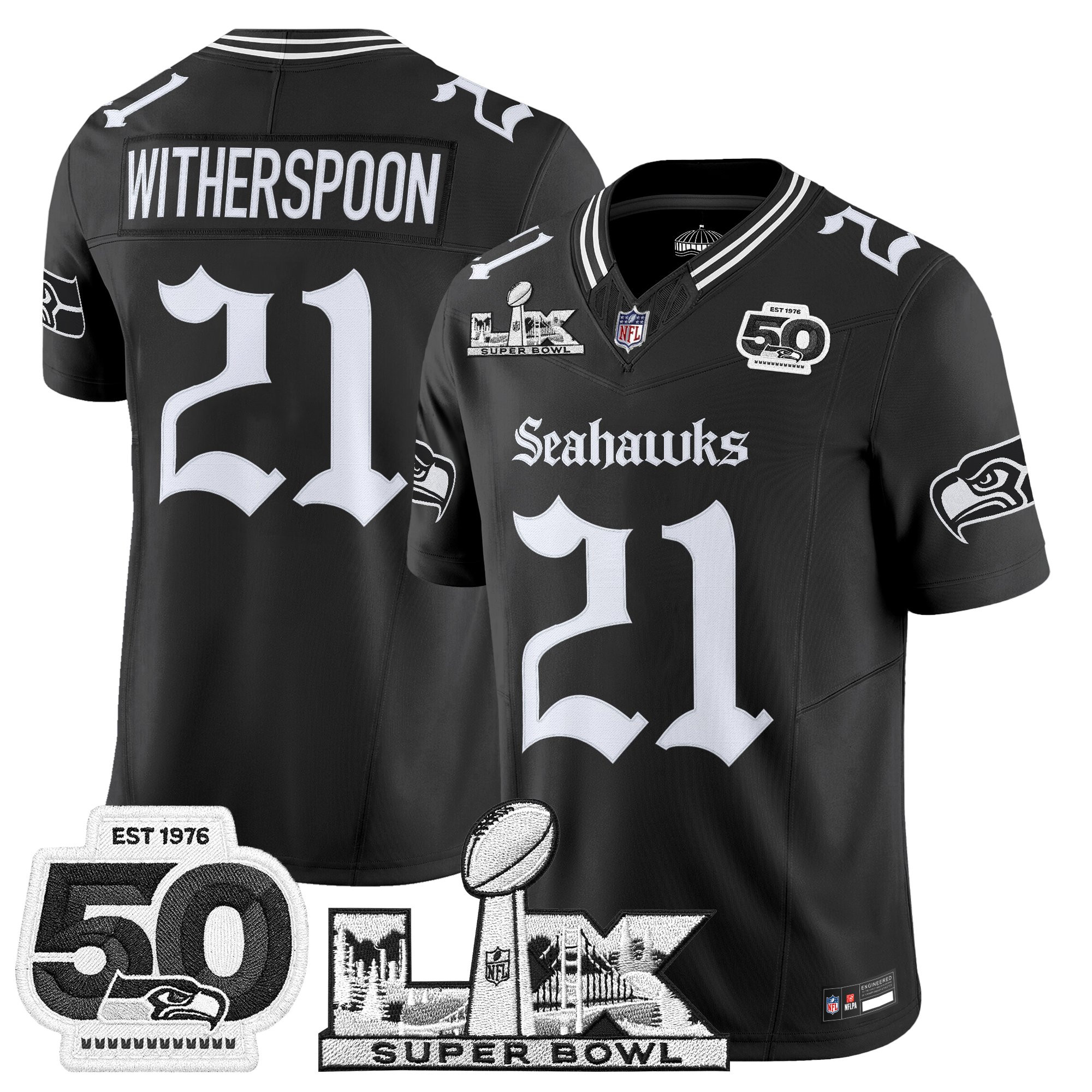 Men's Seattle Seahawks "Super Bowl LX & 50th Patch" Vapor Limited Jersey - Gothic Edition - All Stitched - Image 5