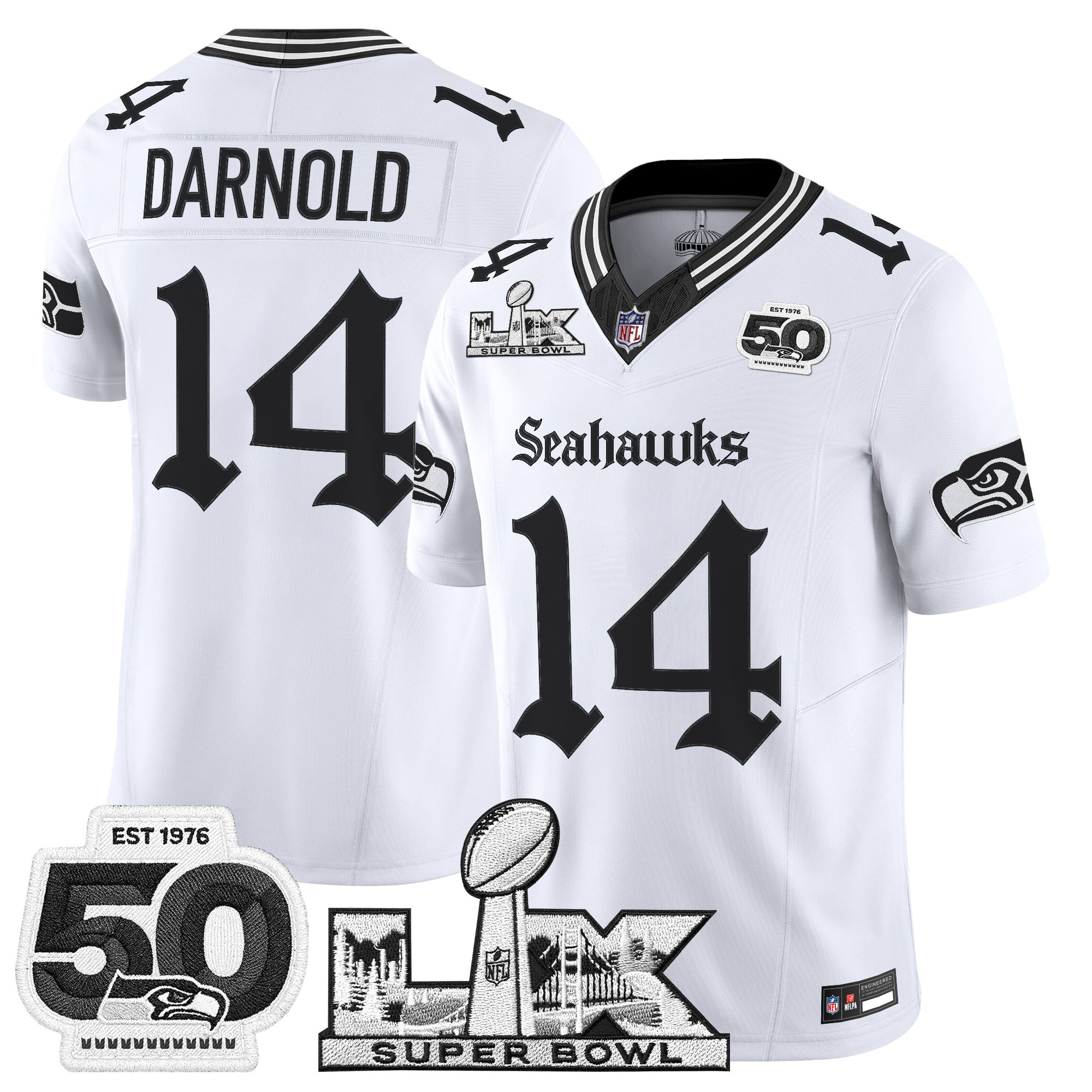 Men's Seattle Seahawks "Super Bowl LX & 50th Patch" Vapor Limited Jersey - Gothic Edition - All Stitched - Image 10