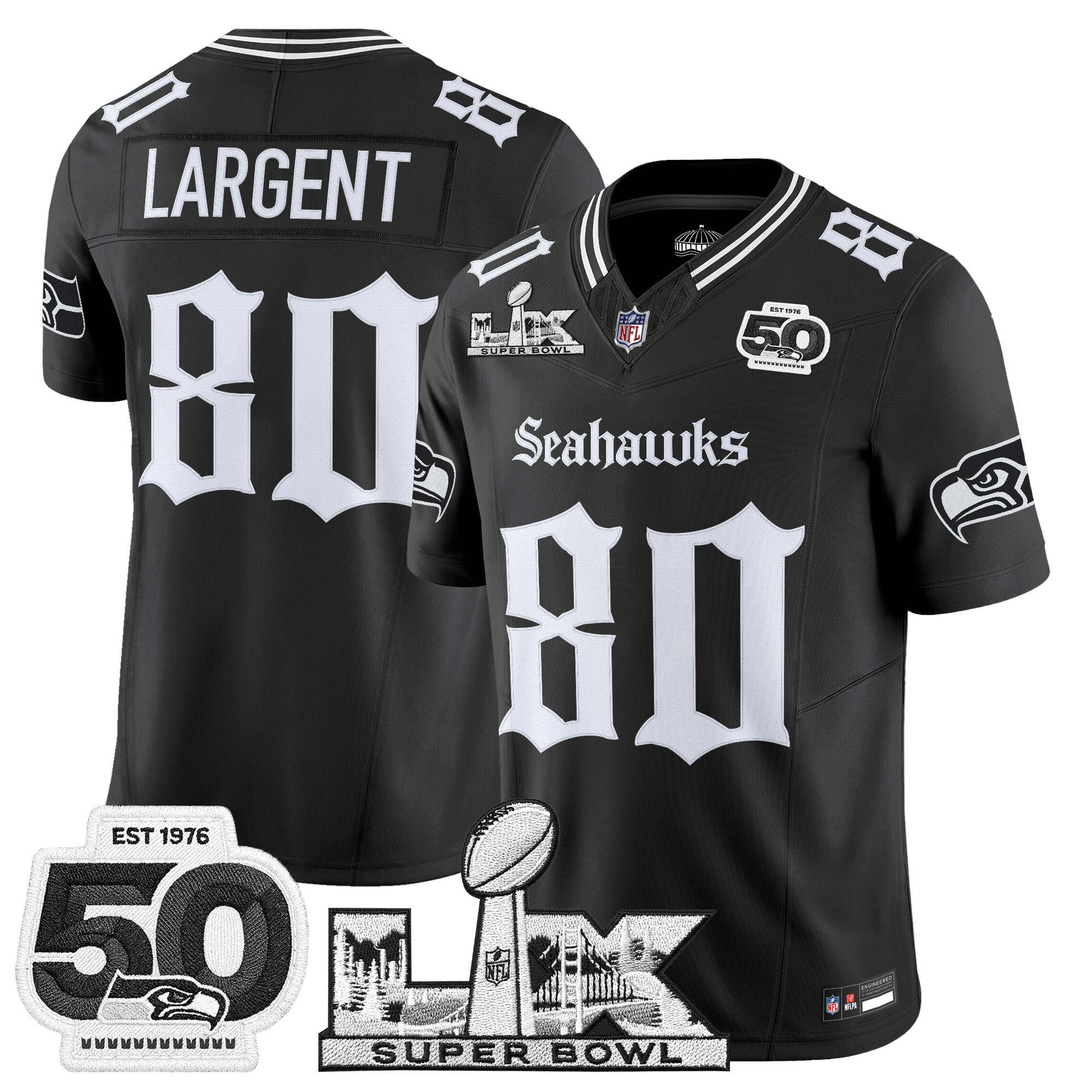 Men's Seattle Seahawks "Super Bowl LX & 50th Patch" Vapor Limited Jersey - Gothic Edition - All Stitched - Image 7