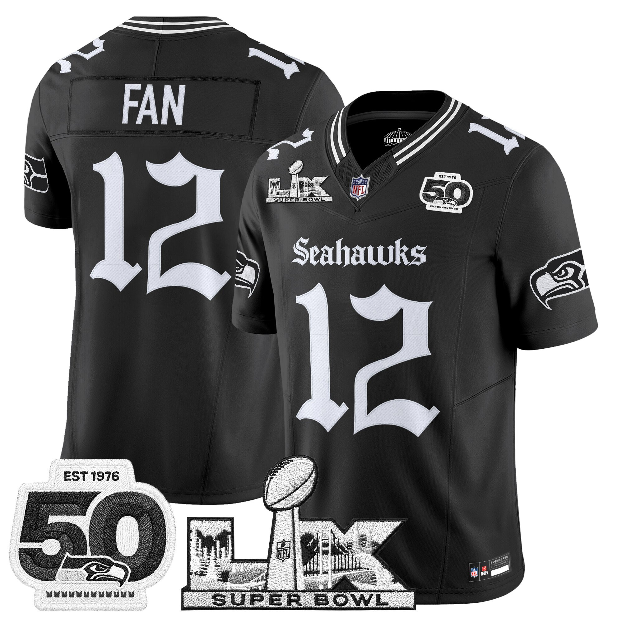 Men's Seattle Seahawks "Super Bowl LX & 50th Patch" Vapor Limited Jersey - Gothic Edition - All Stitched - Image 8