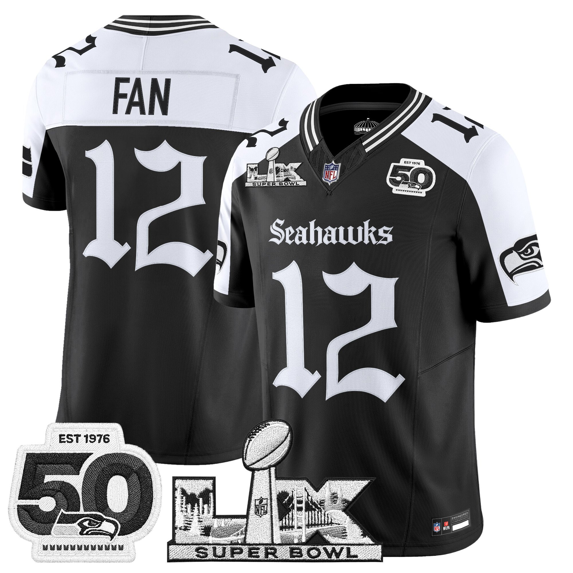Men's Seattle Seahawks "Super Bowl LX & 50th Patch" Vapor Limited Jersey - Gothic Edition - All Stitched - Image 26