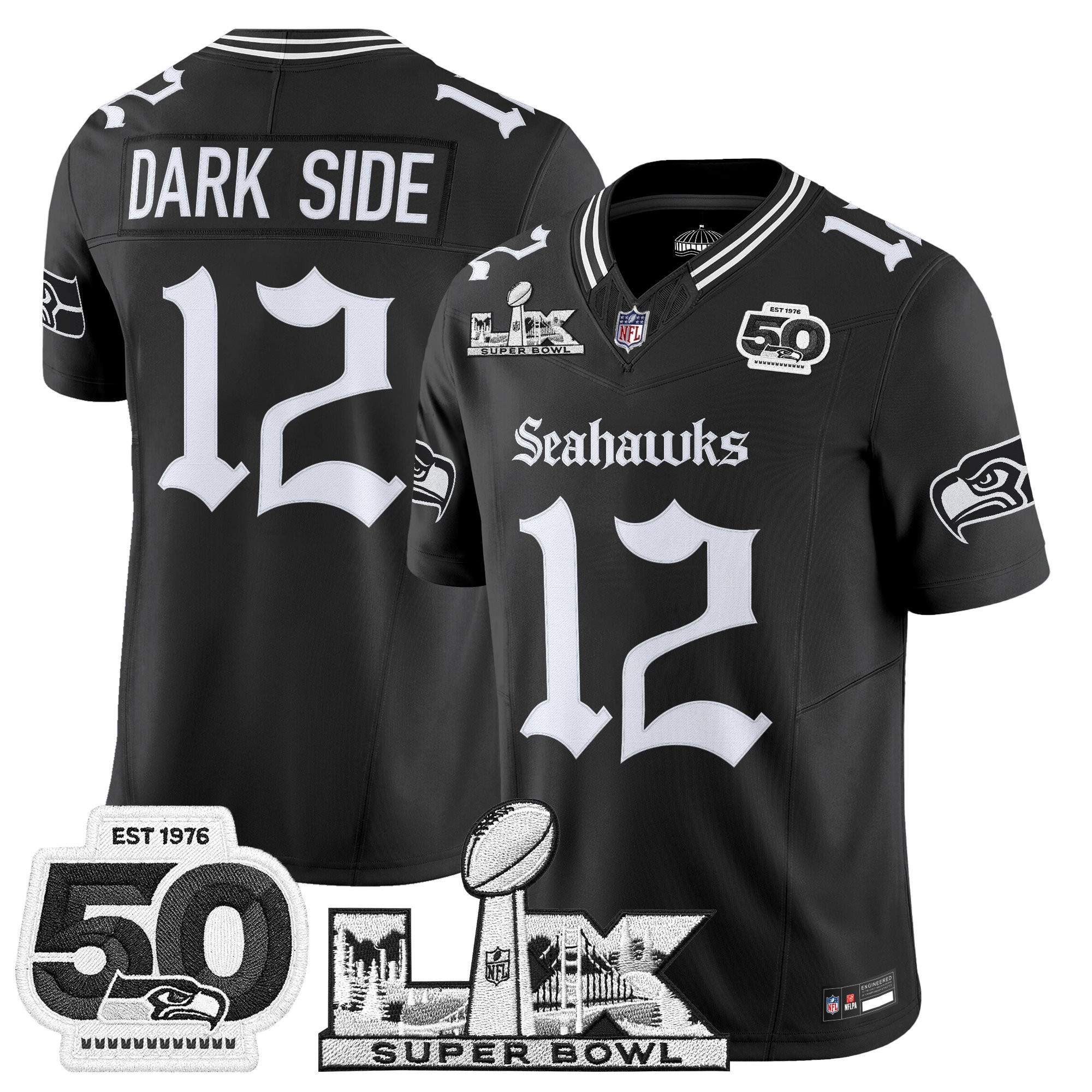 Men's Seattle Seahawks "Super Bowl LX & 50th Patch" Vapor Limited Jersey - Gothic Edition - All Stitched - Image 9