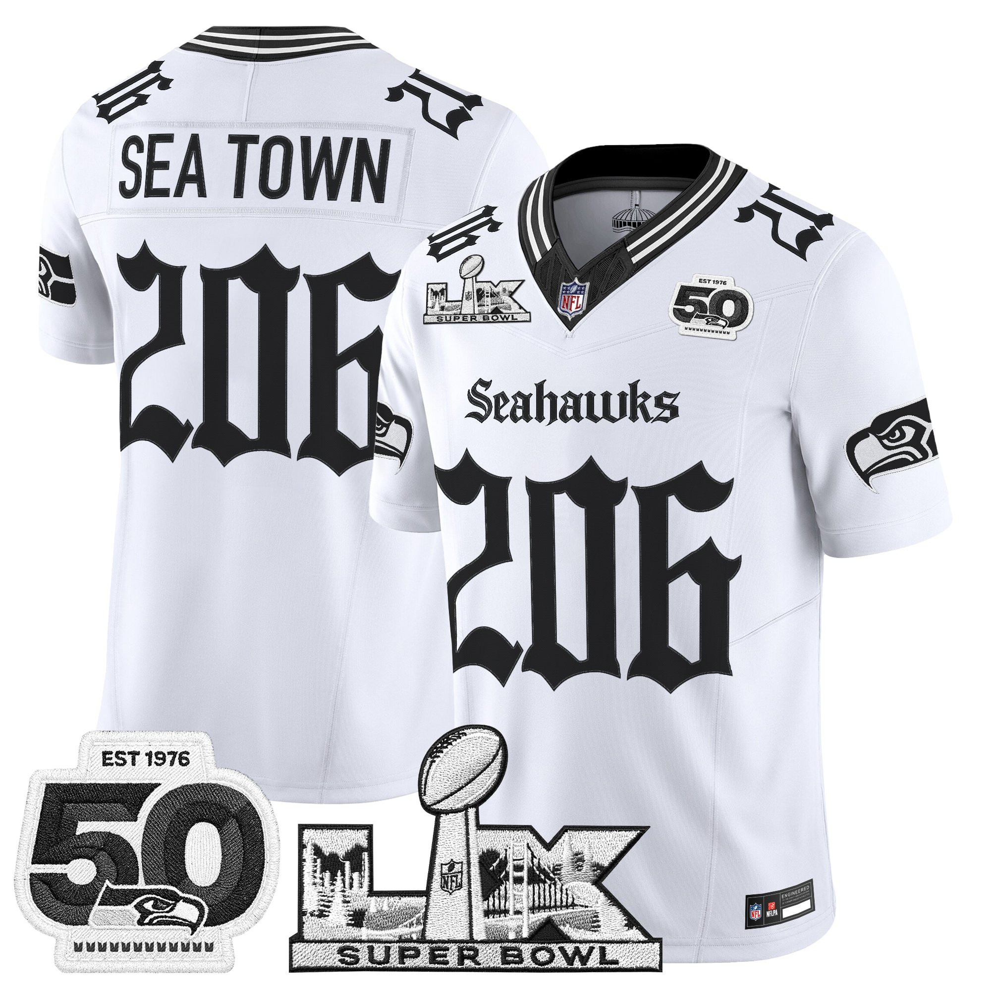 Men's Seattle Seahawks "Super Bowl LX & 50th Patch" Vapor Limited Jersey - Gothic Edition - All Stitched - Image 11