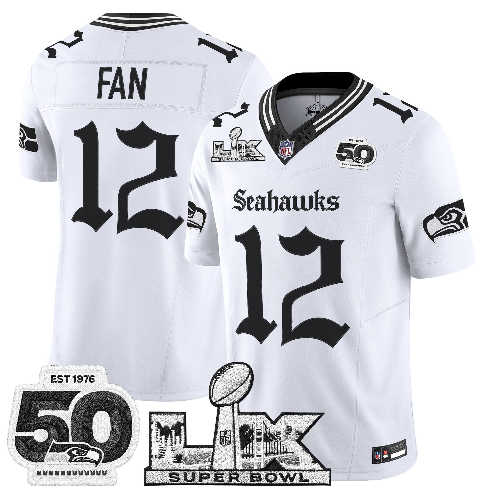Men's Seattle Seahawks "Super Bowl LX & 50th Patch" Vapor Limited Jersey - Gothic Edition - All Stitched - Image 17