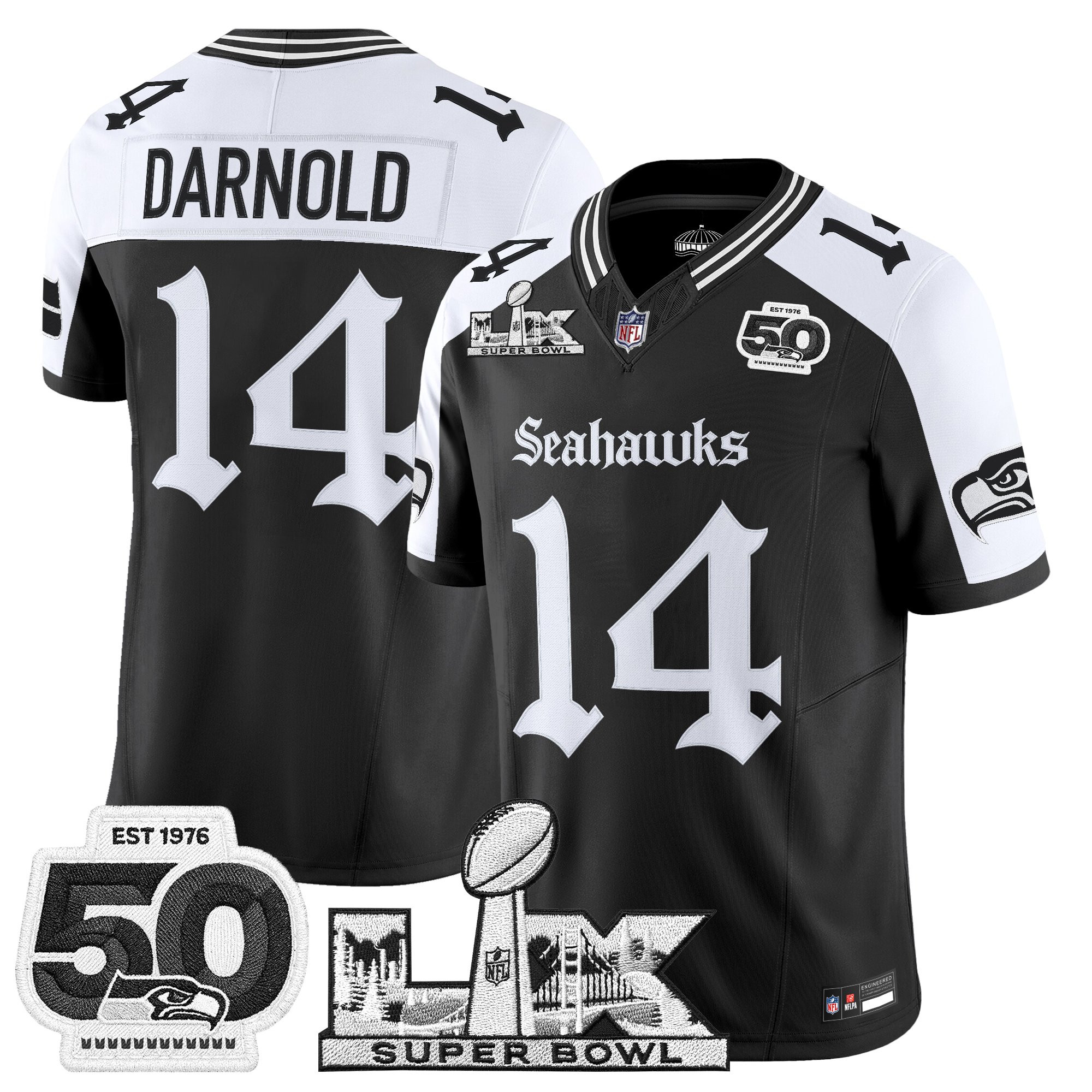 Men's Seattle Seahawks "Super Bowl LX & 50th Patch" Vapor Limited Jersey - Gothic Edition - All Stitched - Image 19