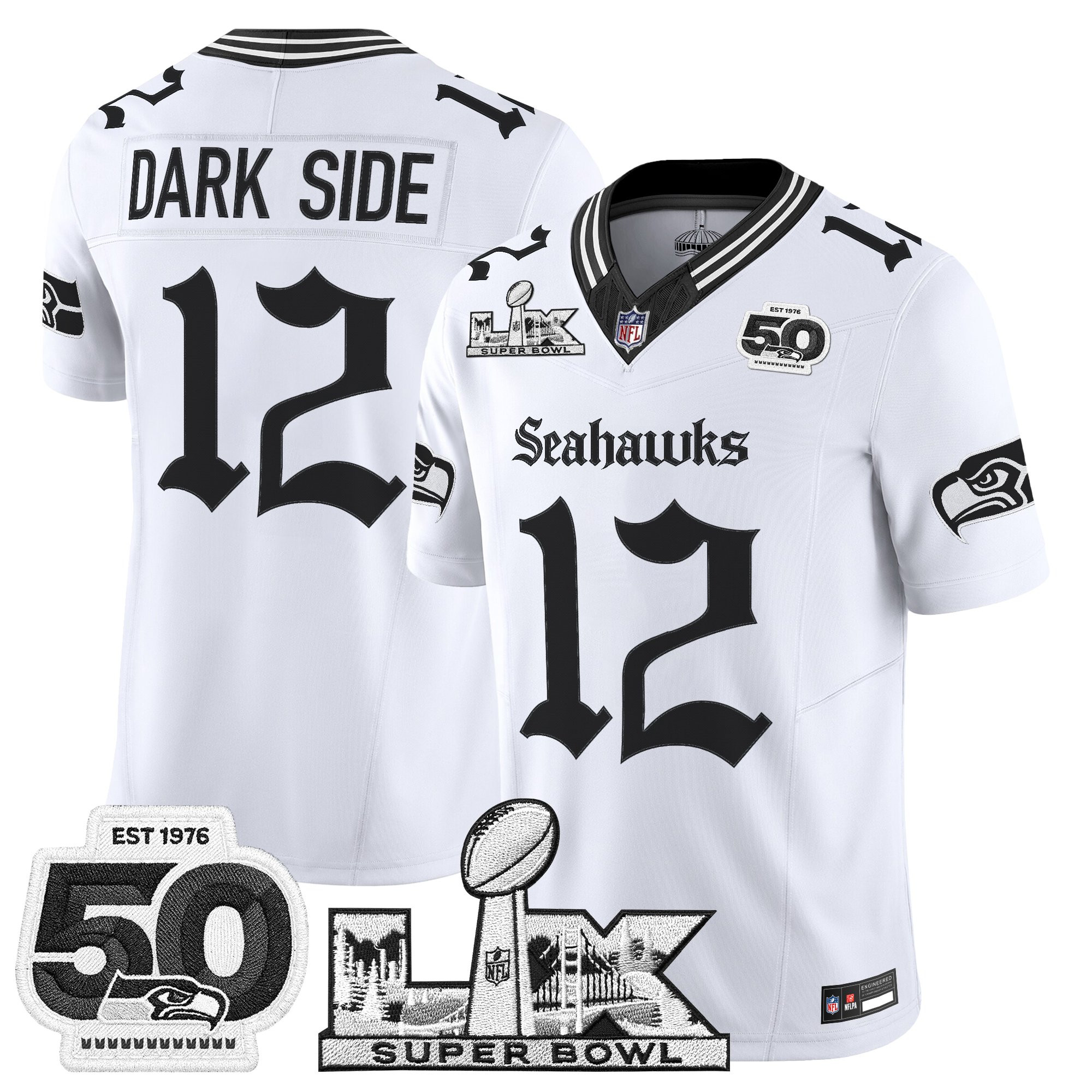 Men's Seattle Seahawks "Super Bowl LX & 50th Patch" Vapor Limited Jersey - Gothic Edition - All Stitched - Image 18