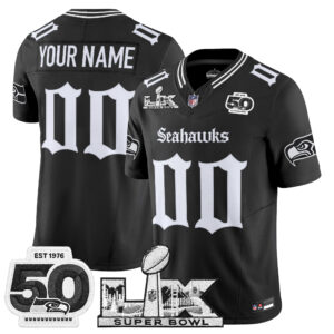 Seattle Seahawks "Super Bowl LX & 50th Patch" Vapor Limited Custom Jersey - Gothic Edition - All Stitched