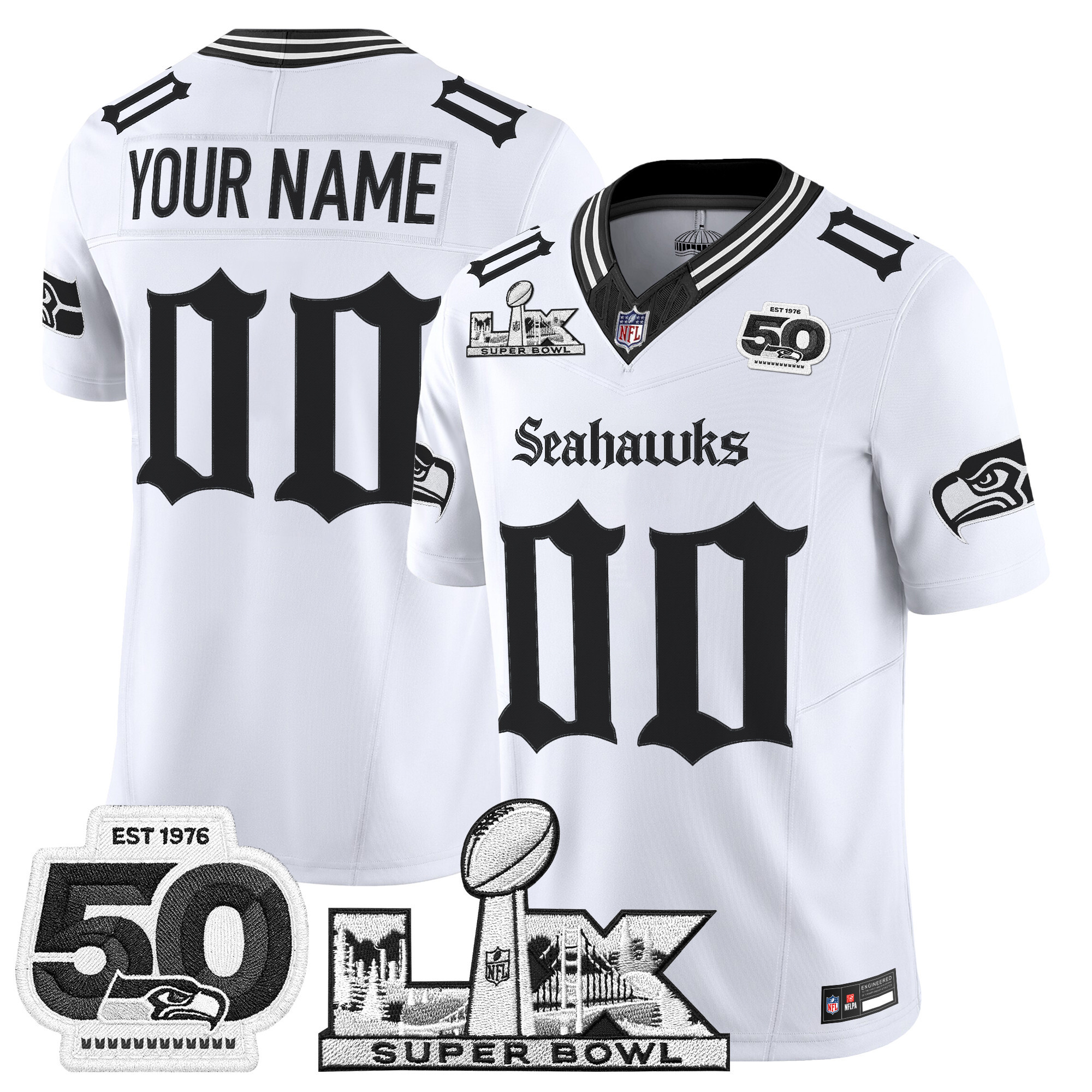 Seattle Seahawks "Super Bowl LX & 50th Patch" Vapor Limited Custom Jersey - Gothic Edition - All Stitched - Image 2
