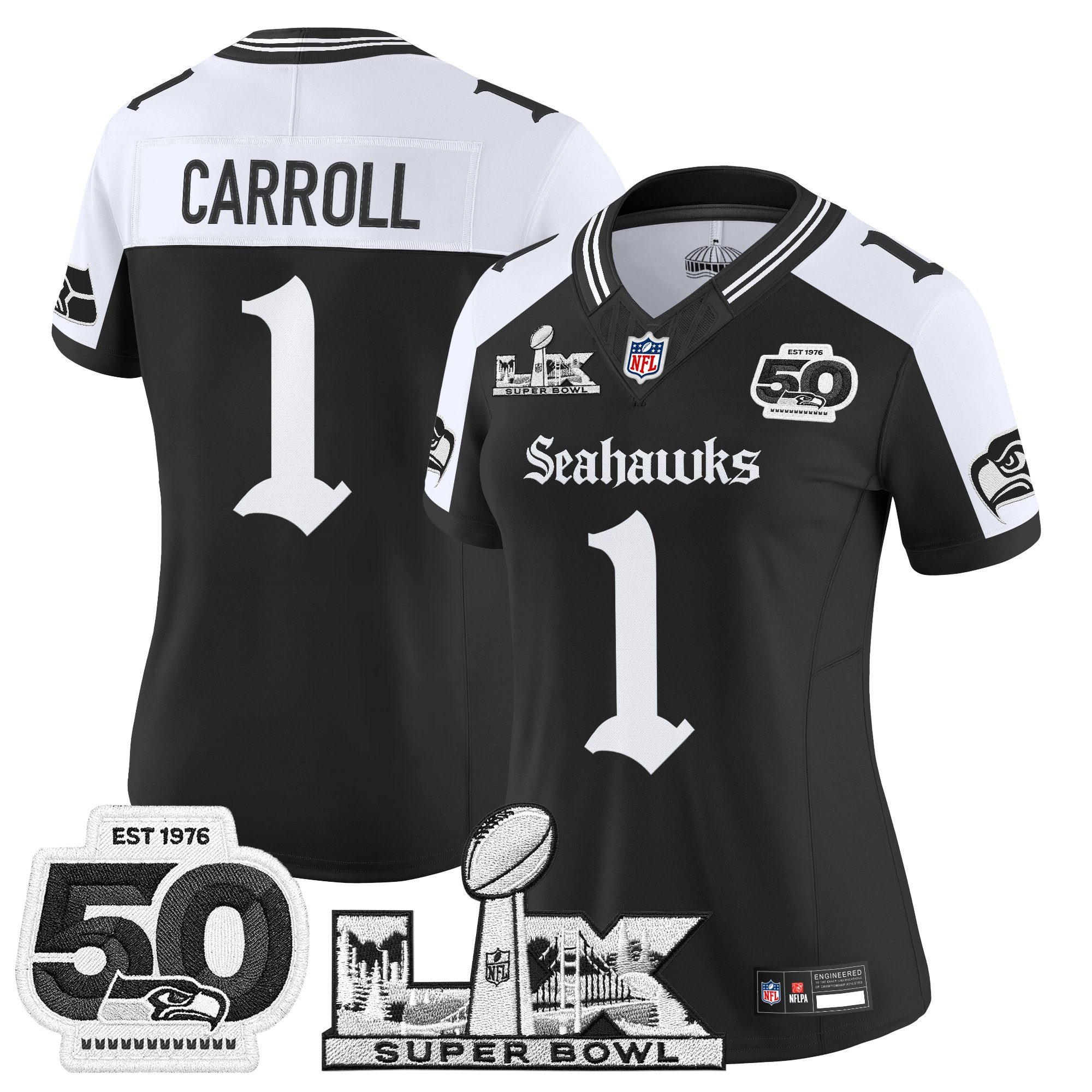 Women's Seattle Seahawks "Super Bowl LX & 50th Patch" Vapor Limited Jersey - Gothic Edition - All Stitched - Image 22