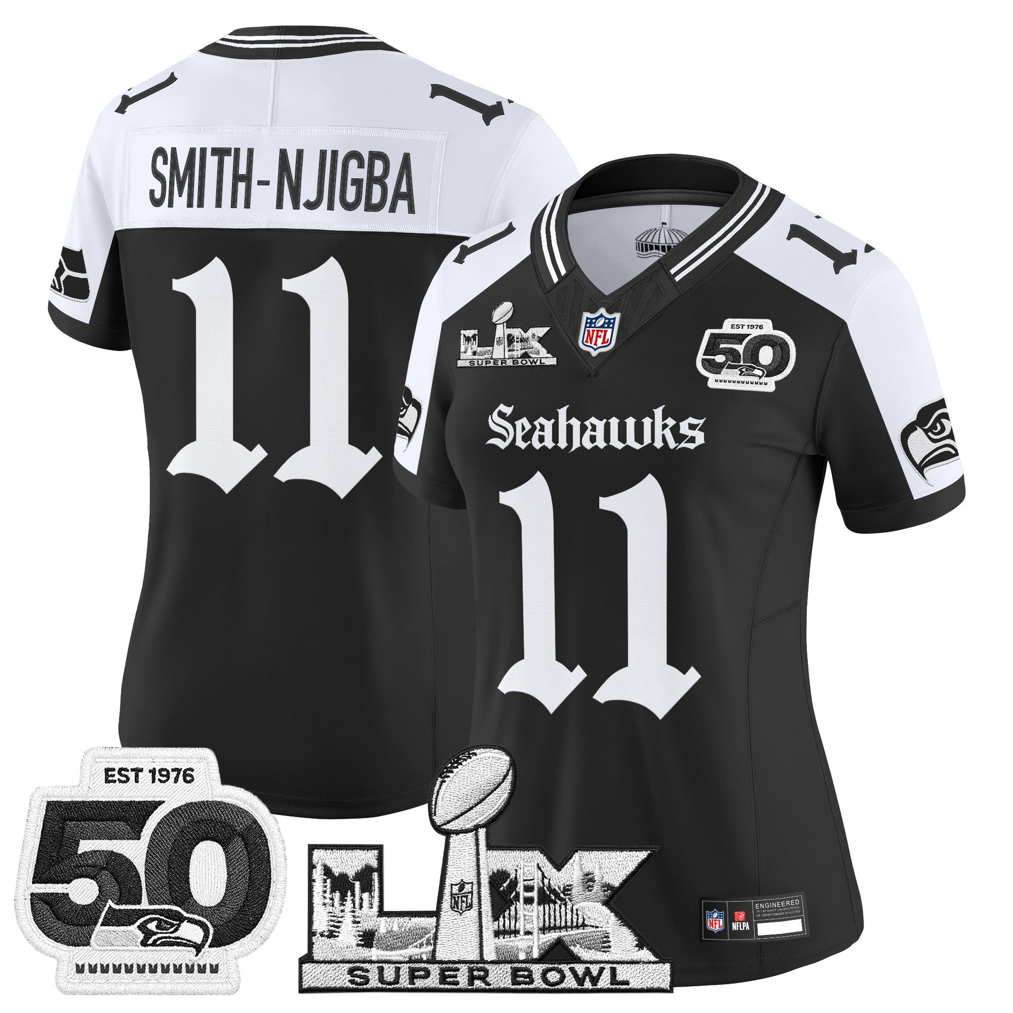 Women's Seattle Seahawks "Super Bowl LX & 50th Patch" Vapor Limited Jersey - Gothic Edition - All Stitched - Image 21